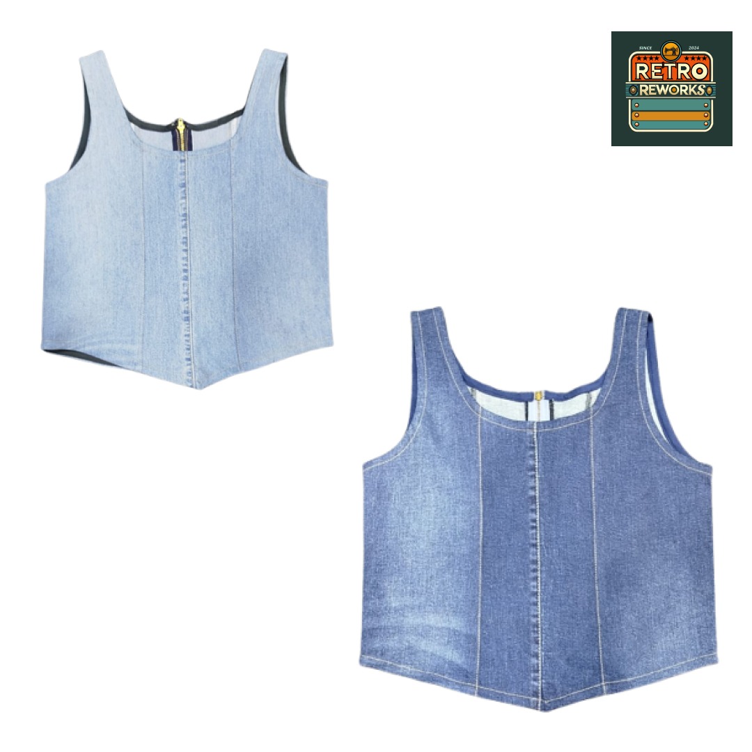 SS25 Upcycled Denim Zip-Up Corset Tops