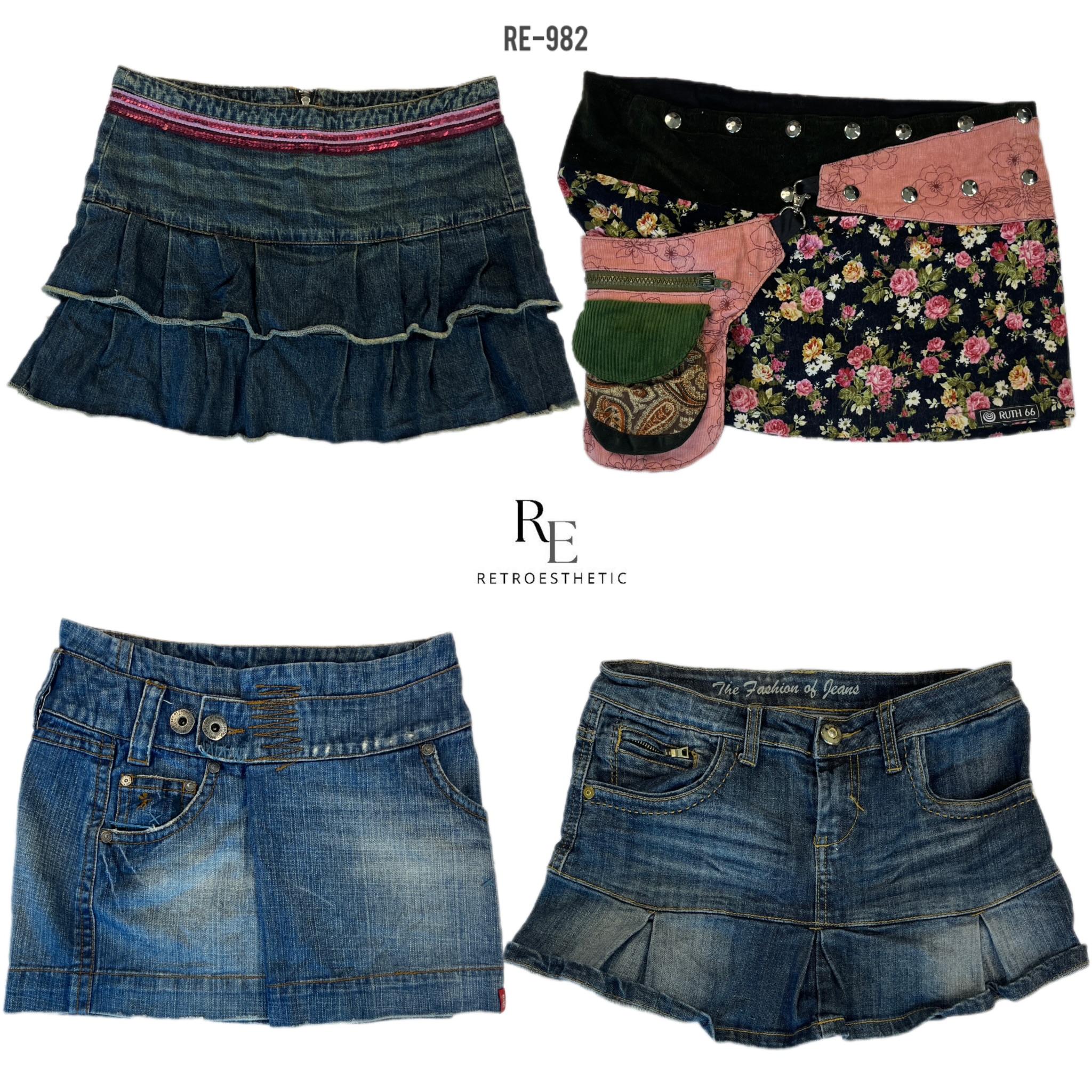 Y2K Unique Denim Mini Mix Skirts (RE-982)