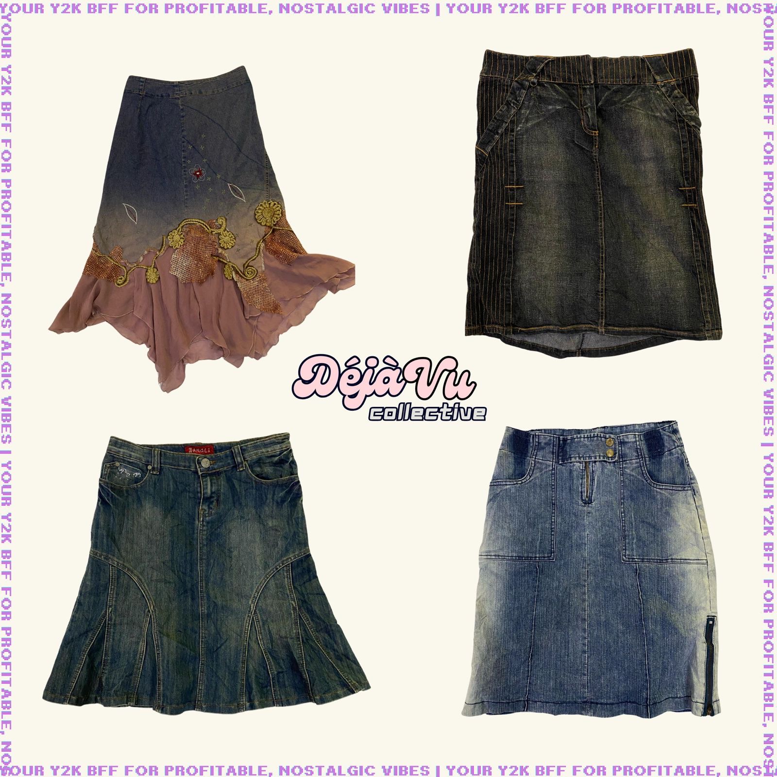 Jupes midi en denim uniques Y2K Mix (DVC#13)