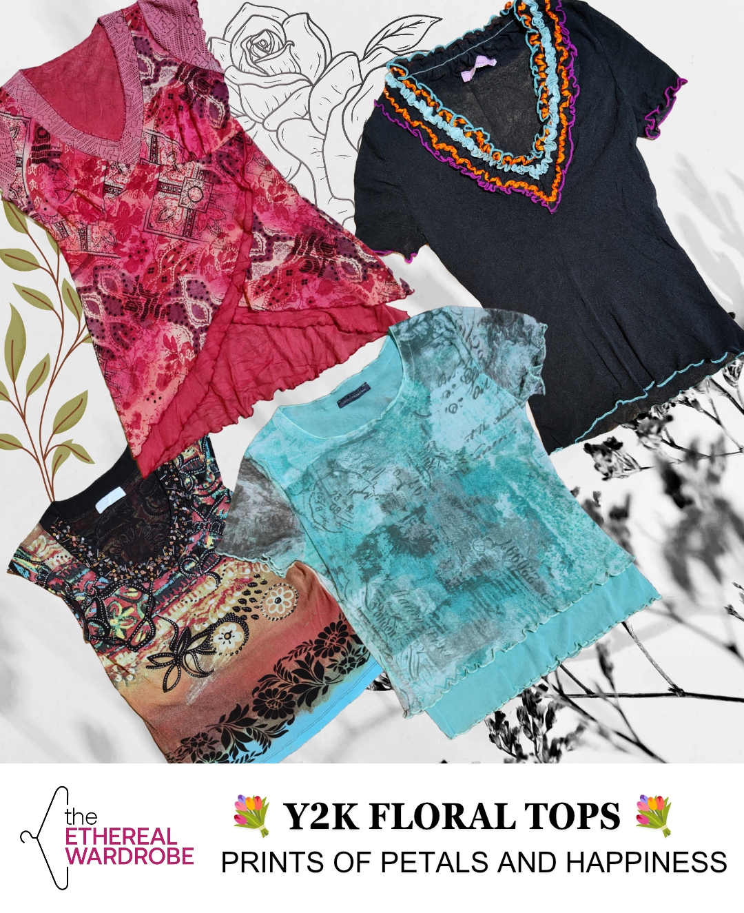 Pacco di 10 pezzi di Top Floreali Y2K (RN#1069)