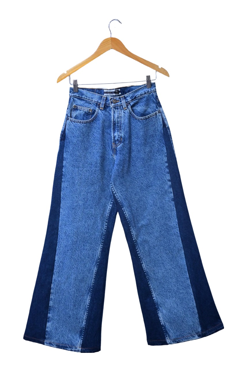 Überarbeitete Two Tone Wide Leg Jeans