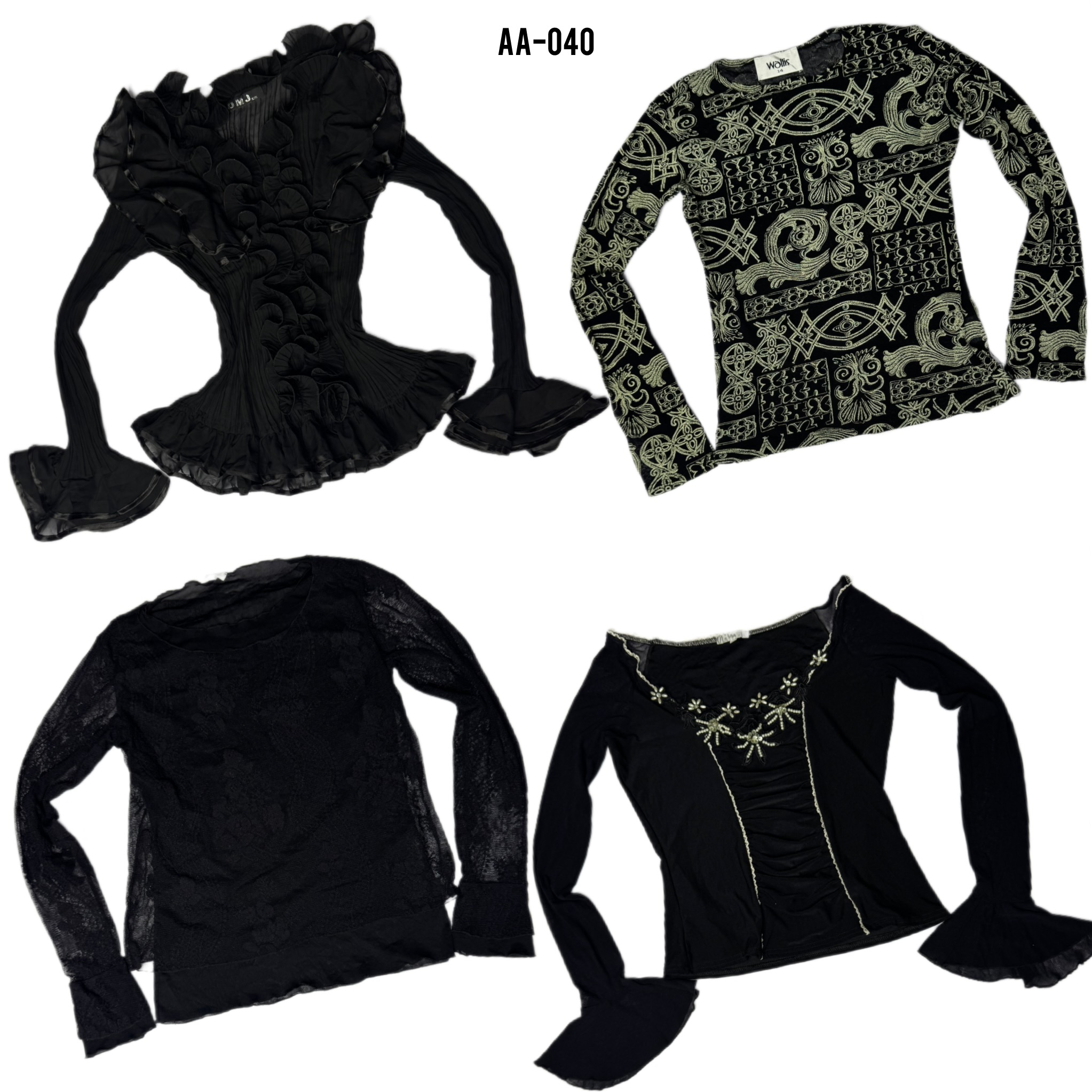 Y2K All Black Gothic Full Sleeve Tops (AA-040)