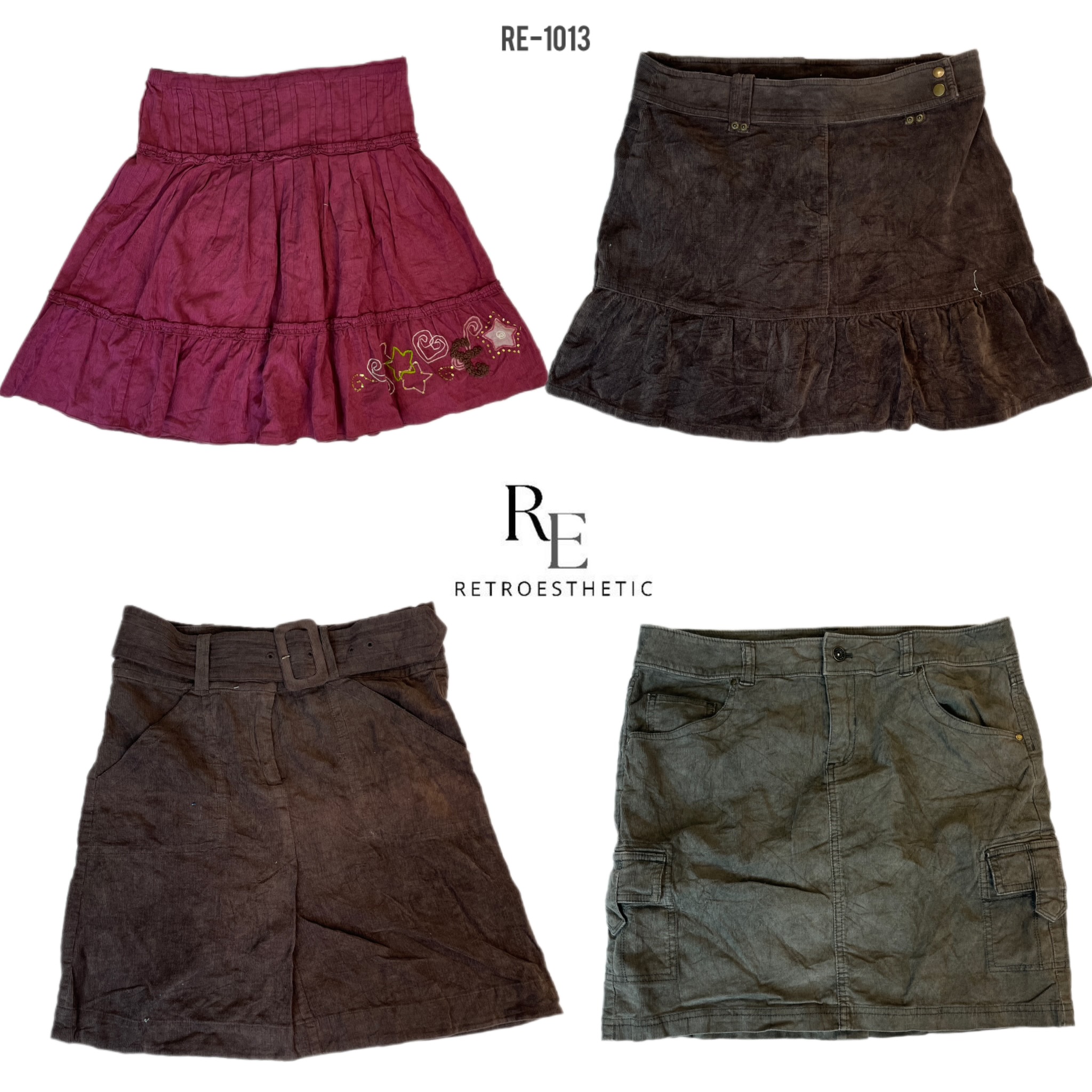 Y2K Unique Corduroy Mix Skirts (RE-1013)