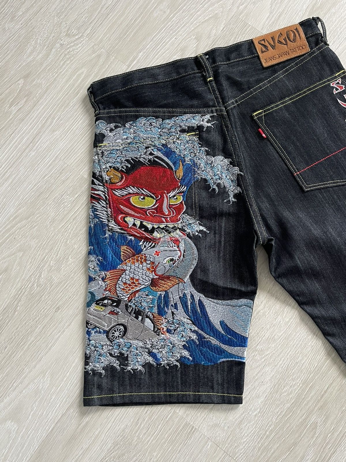 japanese embroidery tattoo shorts