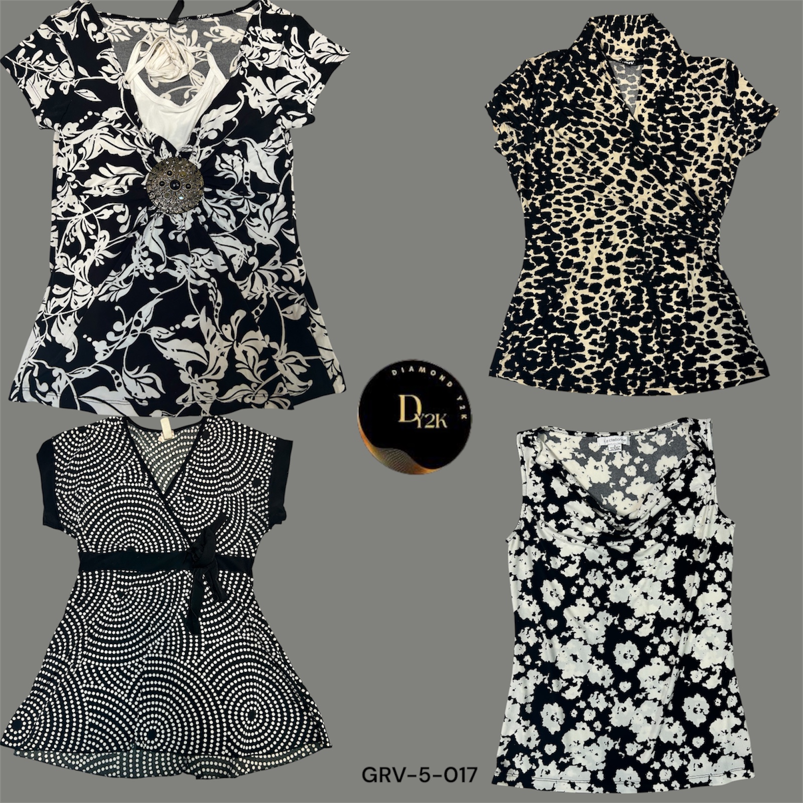 Y2K Black Blouses with Bold Prints (GRV-5-017)