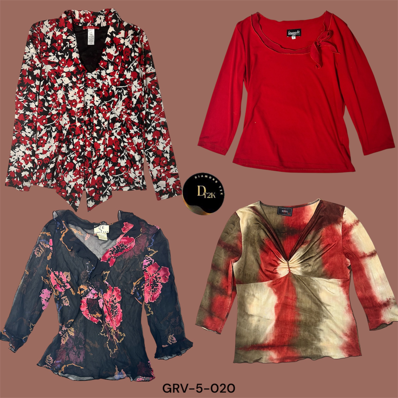 Retro Y2K Red Long Sleeve Blouse (GRV-5-020)