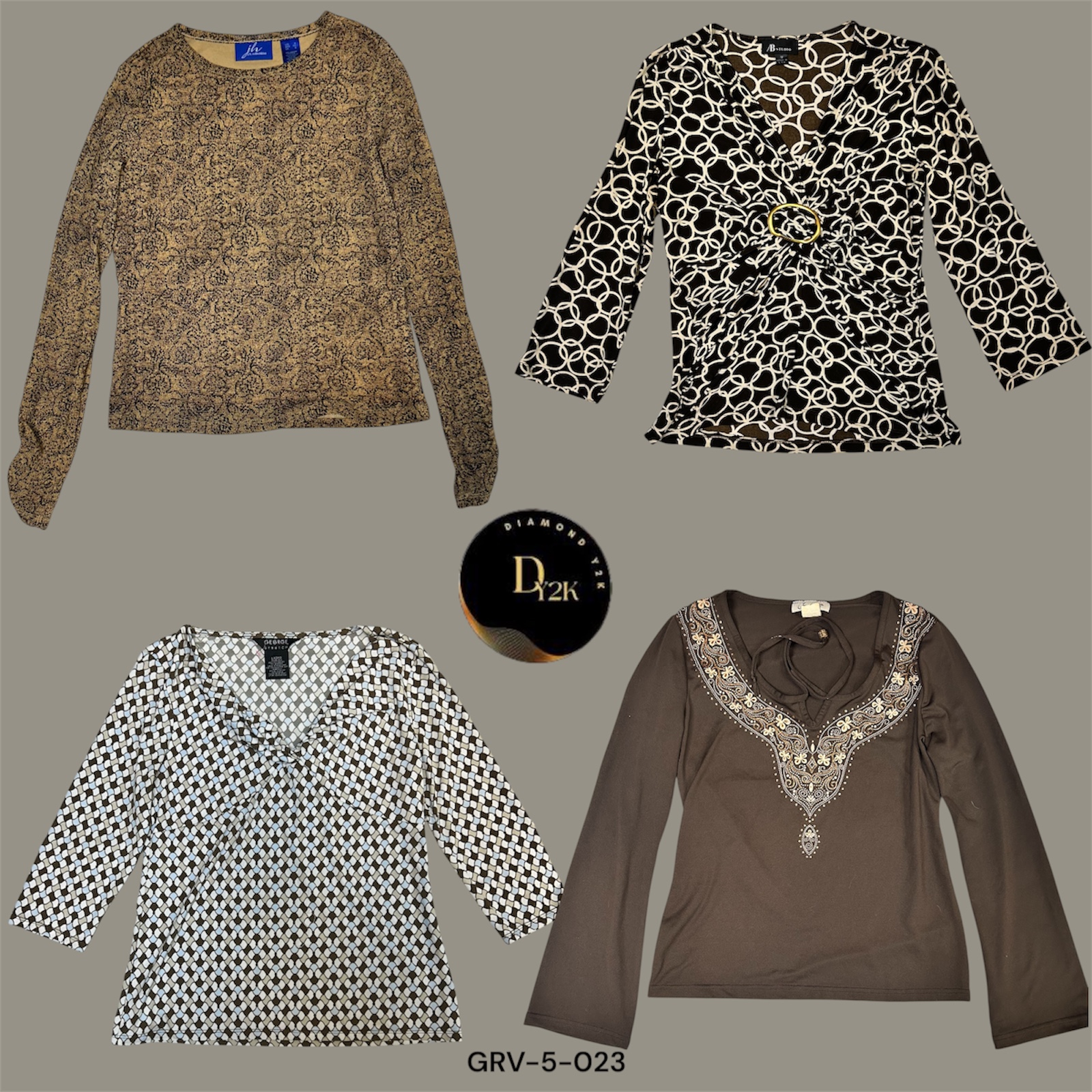 Retro Y2K Brown Print Blouse – Trendy and Timeless (GRV-5-023)