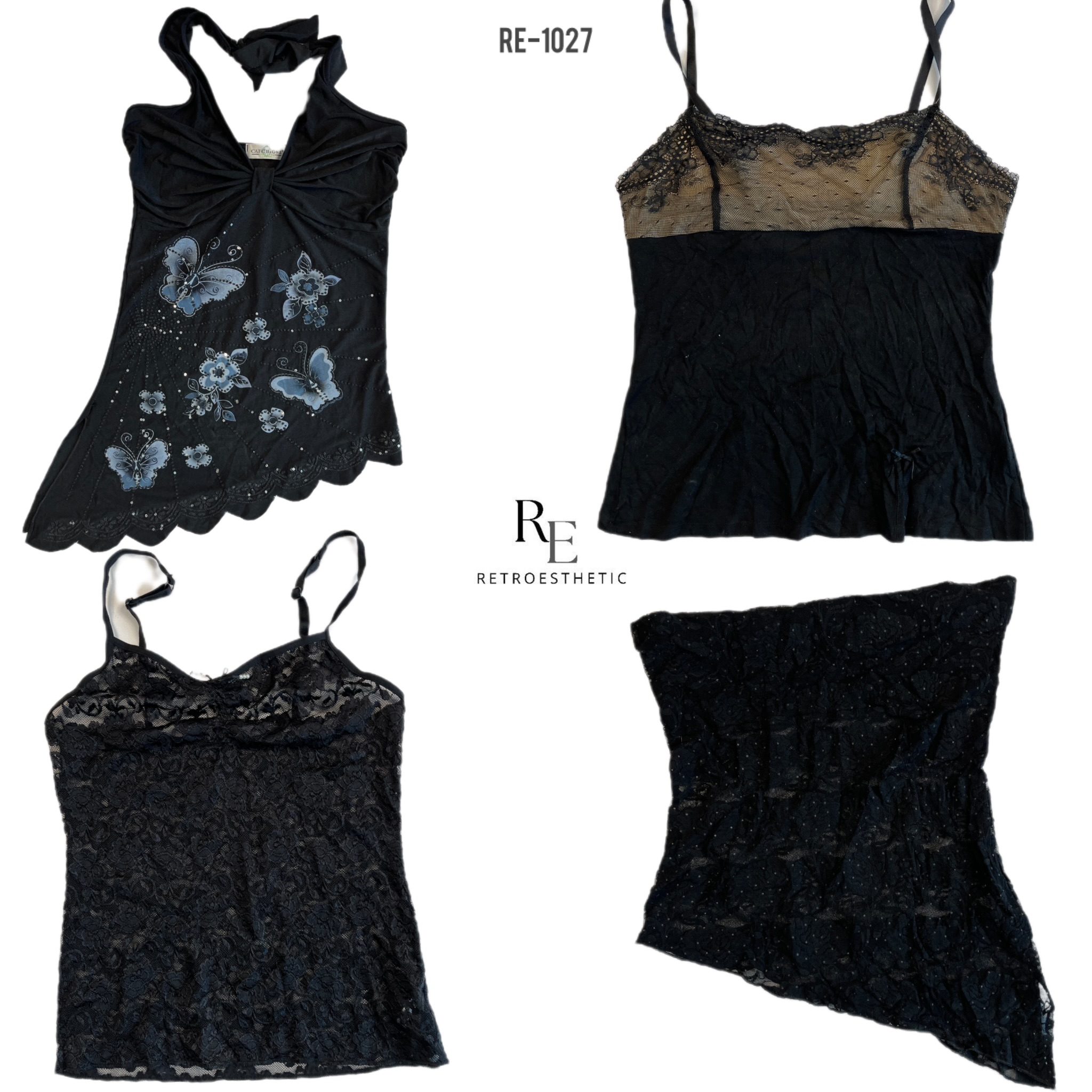 Y2K All Black Rave Einzigartige Cami Tops (RE-1027)
