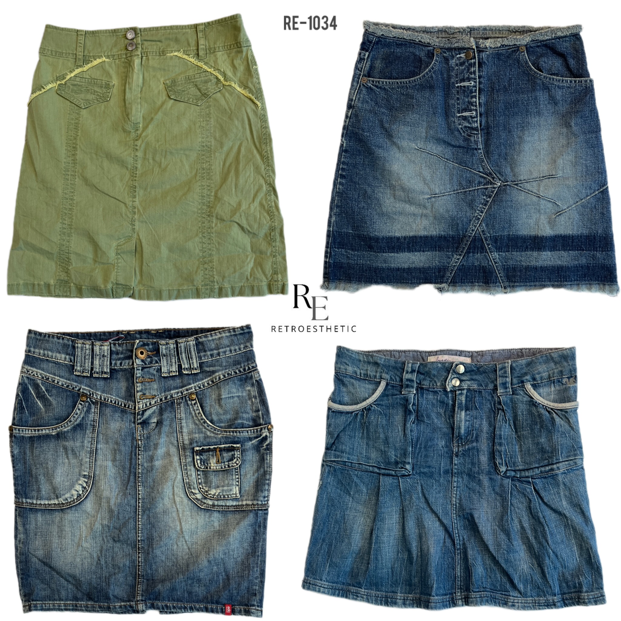 Jupes midi en denim de l'ère Britney Y2K (RE-1034)
