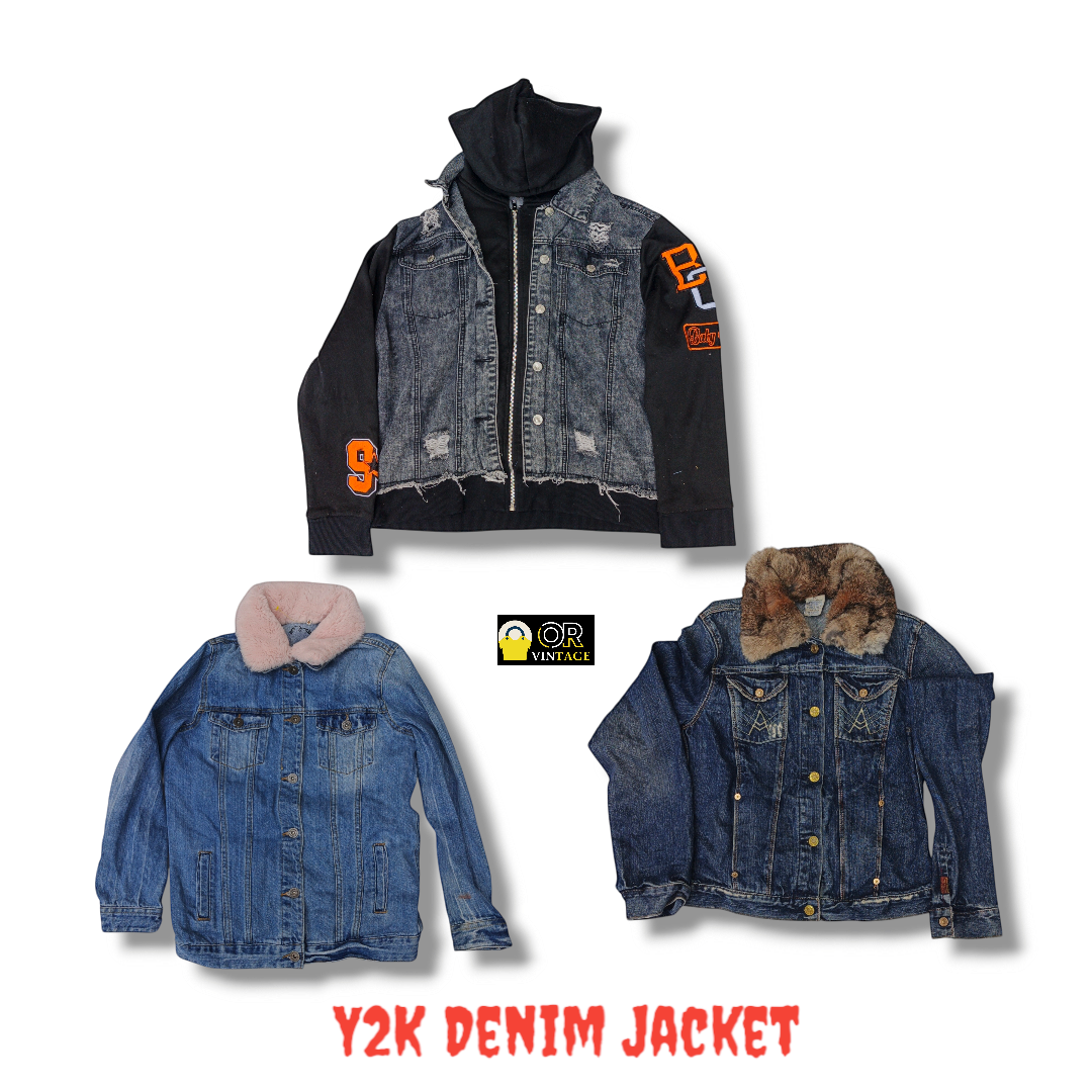 Y2Kデニムジャケット | ヴィンテージレイヤード、ファーコラー💥