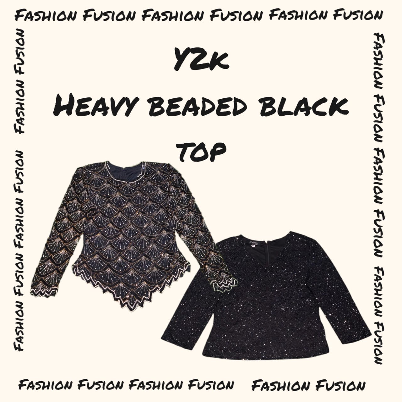 (DFF-882) Hauts noirs lourds en perles Y2K