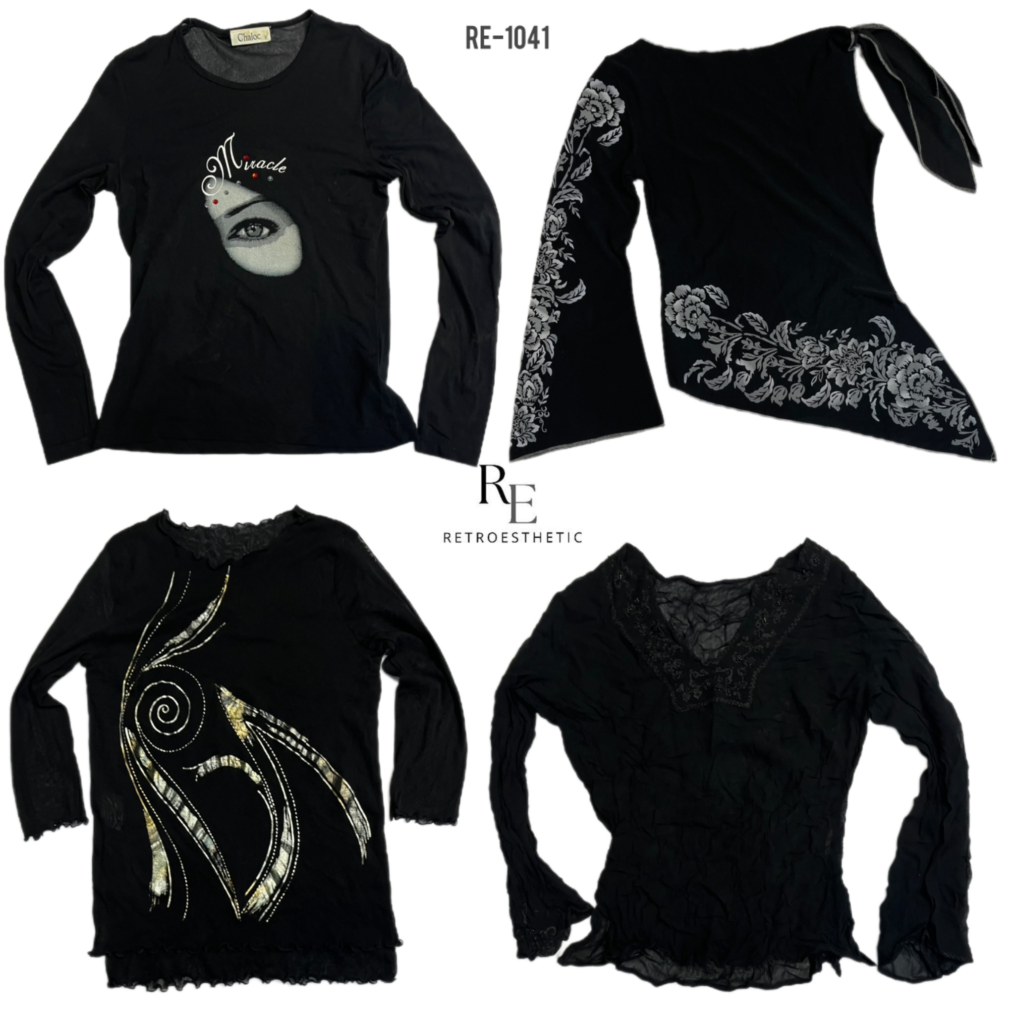 Y2K Unique Black Rave Full Sleeve Tops (RE-1041)