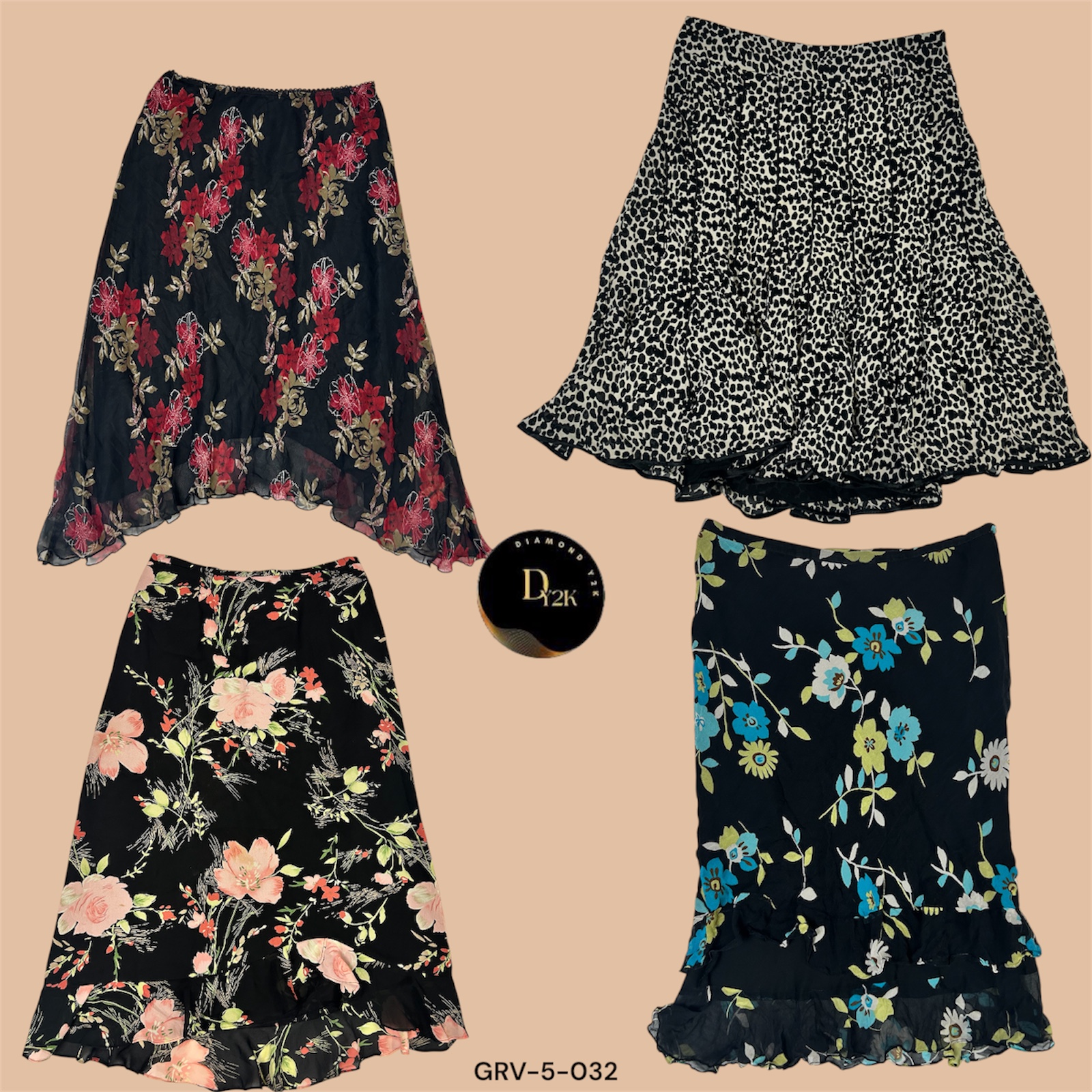 Y2K Noir Vibe Printed Skirt  (GRV-5-032)
