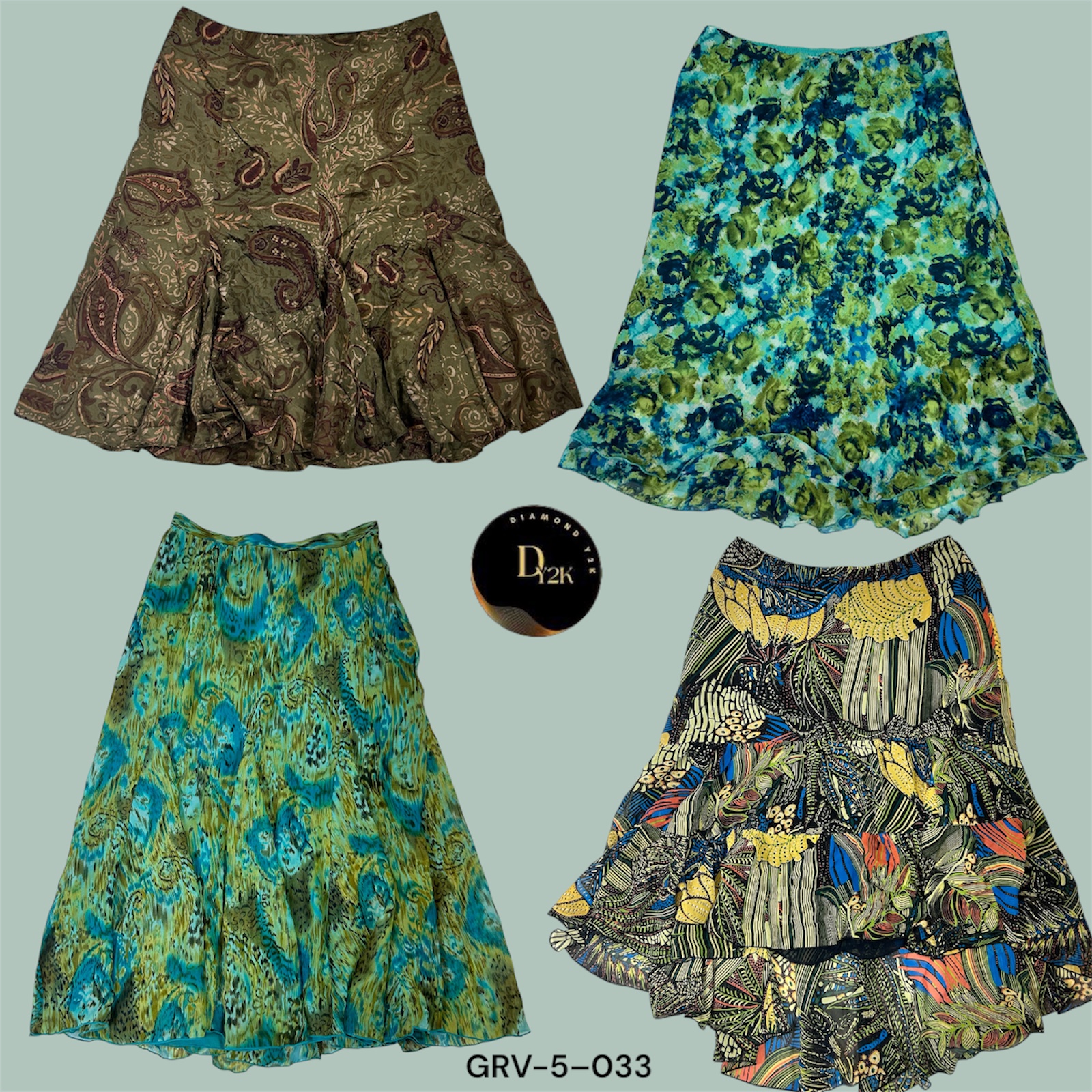 Vintage Y2K Green Poly Skirts – Soft & Flowy (GRV-5-033)