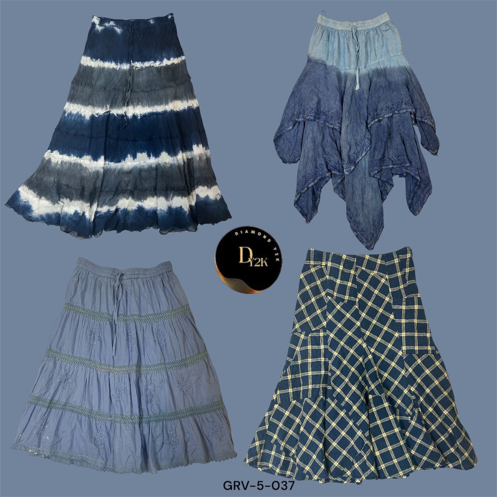 Retro Y2K Blaue Baumwollrock Kollektion (GRV-5-037)