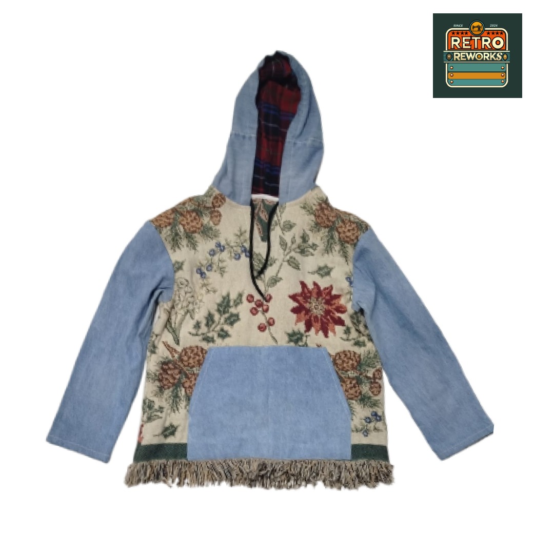Giacca con cappuccio in denim tappeto riciclato SS25