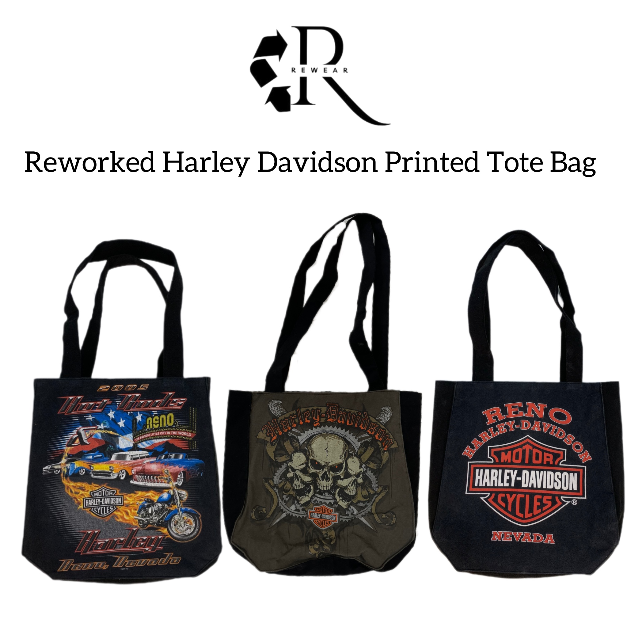 Reworked Harley Davidson Printed Tote Bag (50 Pcs)