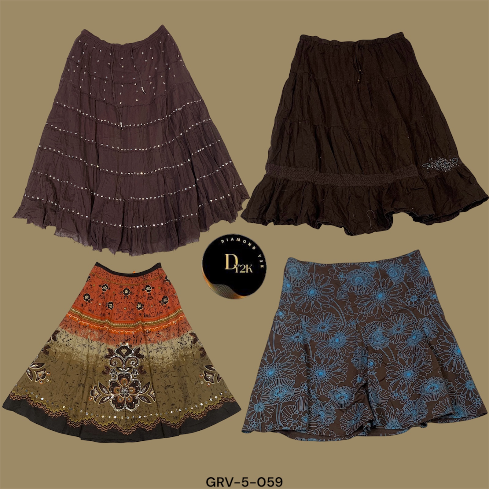 Saia de Algodão Marrom Y2K Trendy – O Chic Retro Encontra o Conforto Moderno (GRV-5-059)