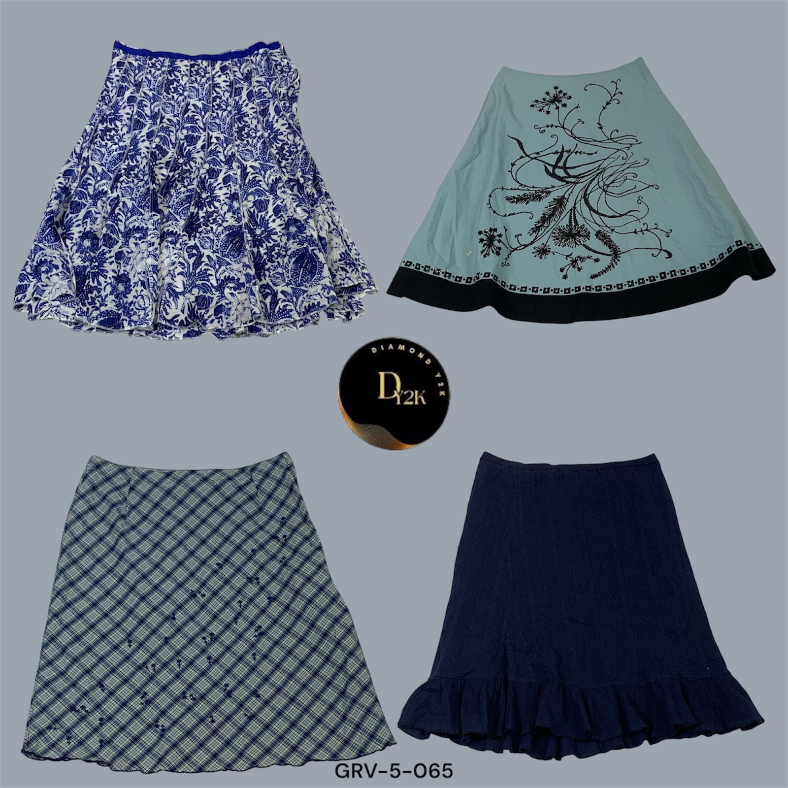 Falda Midi de Algodón Azul Clásica Y2K – Estética de los 2000s Sin Esfuerzo (GRV-5-065)