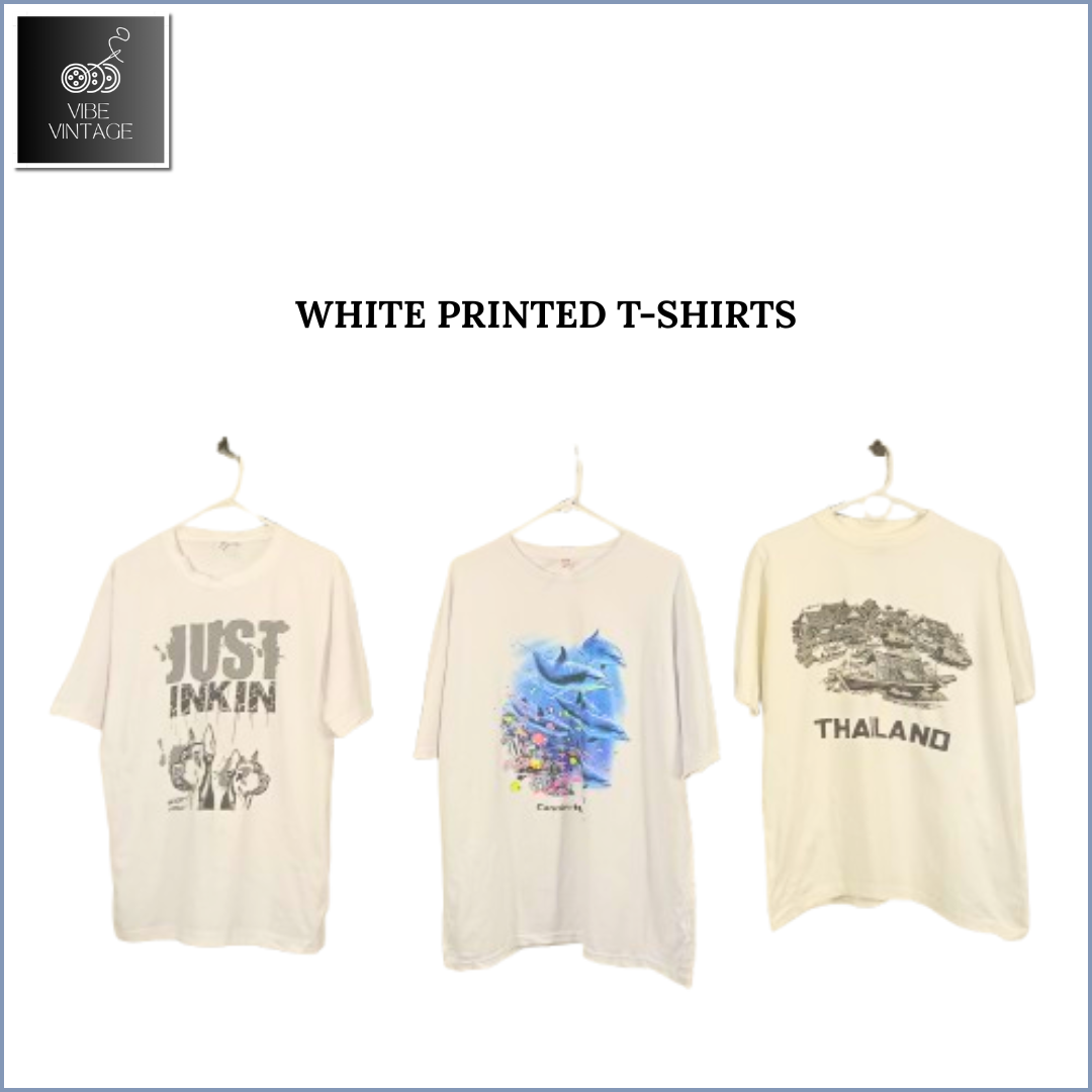WHITE PRINTED T-SHIRT - 10 PCS (BUNDLE 2)