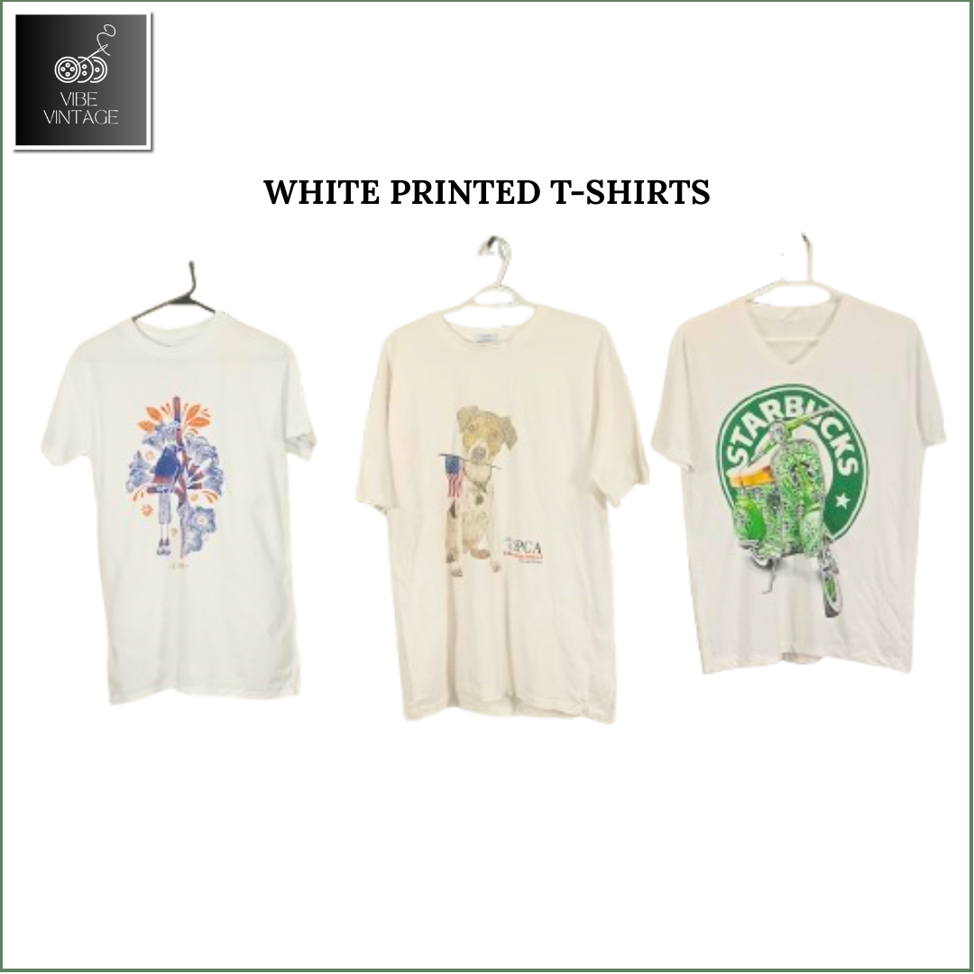 T-SHIRTS IMPRIMÉS BLANCS - 10 PCS (BUNDLE 3)