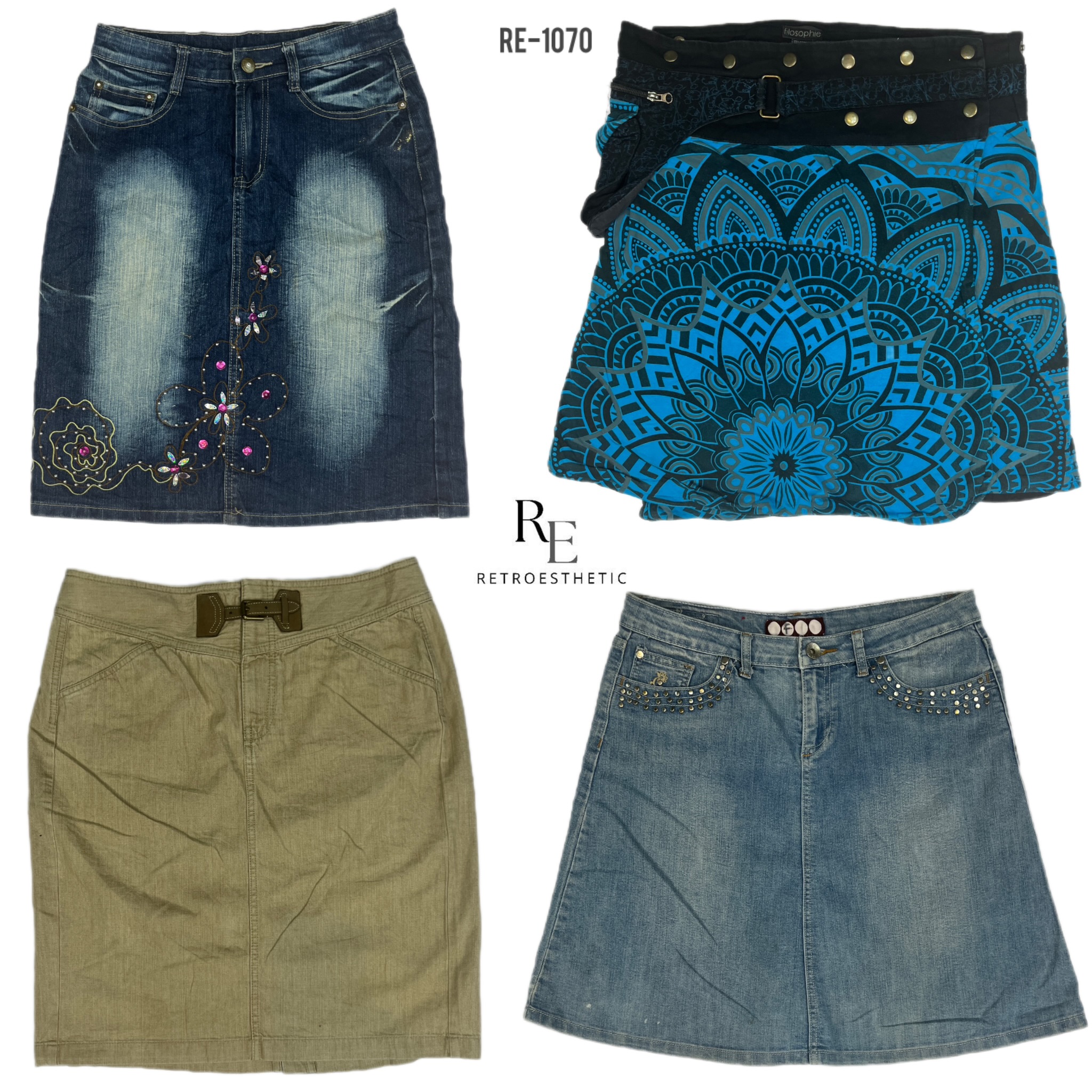 Y2K Unique Denim Midi Skirts (RE-1070)