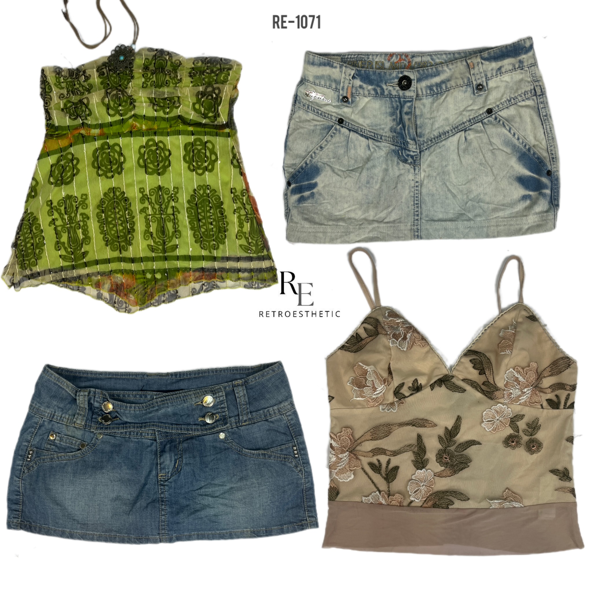 Y2K Cutesy Mezcla y Combina Tops de Tirantes y Mini Faldas (RE-1071)