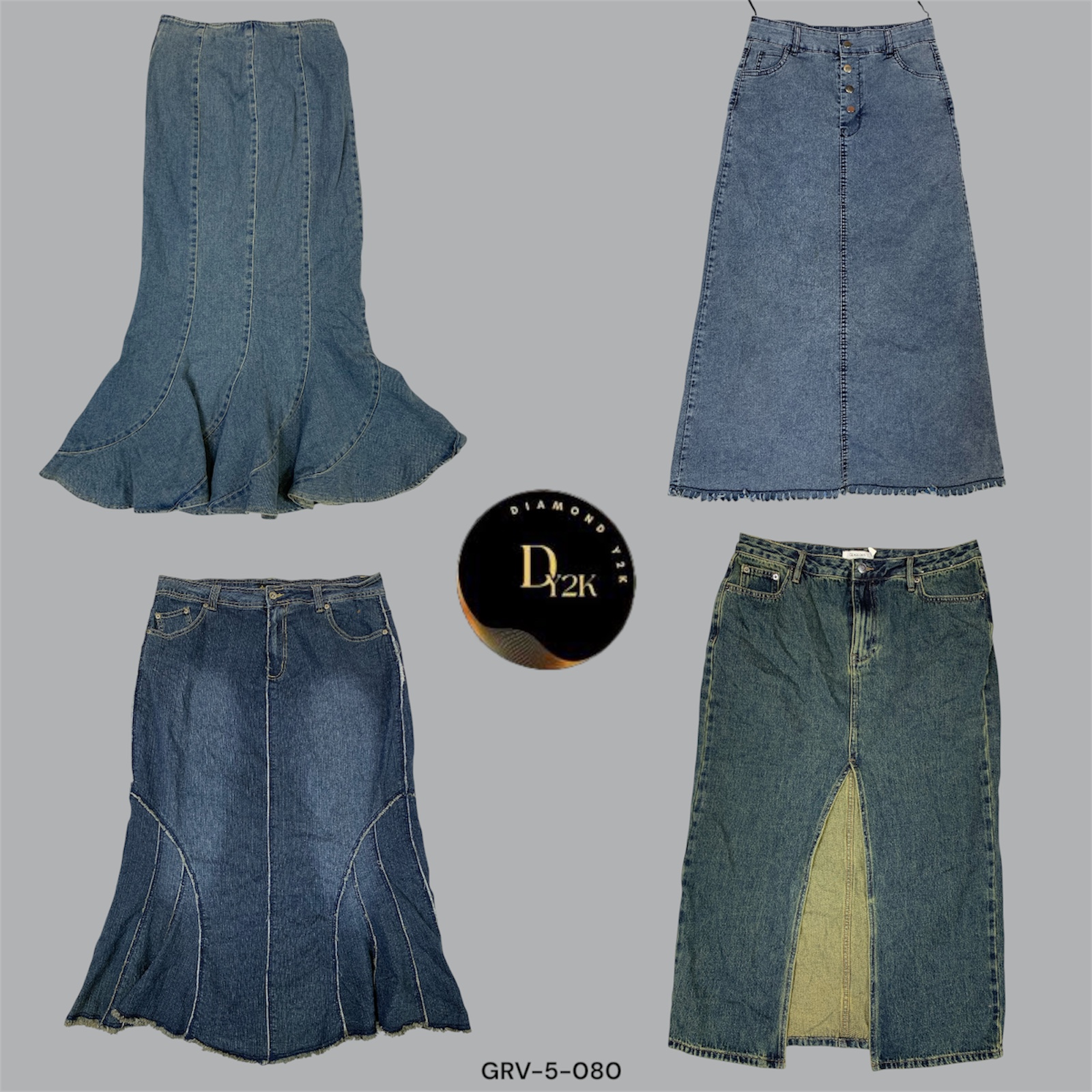 Jupe longue en denim inspirée des années 90 et Y2K – Look vintage tendance (GRV-5-080)