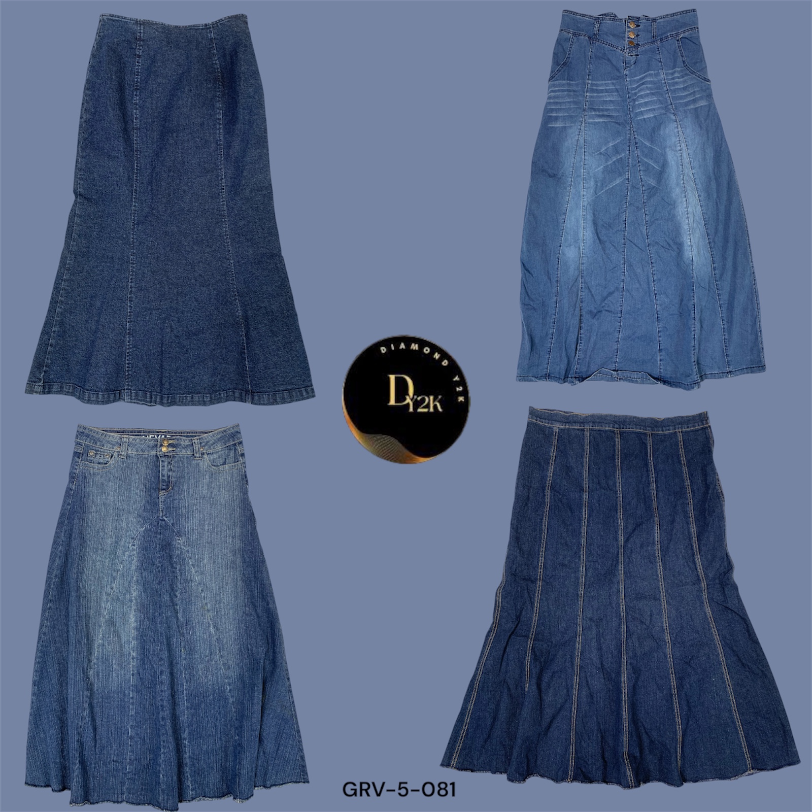 Y2K Blue Denim Long Skirt – Vintage 2000s Retro Style (GRV-5-081)
