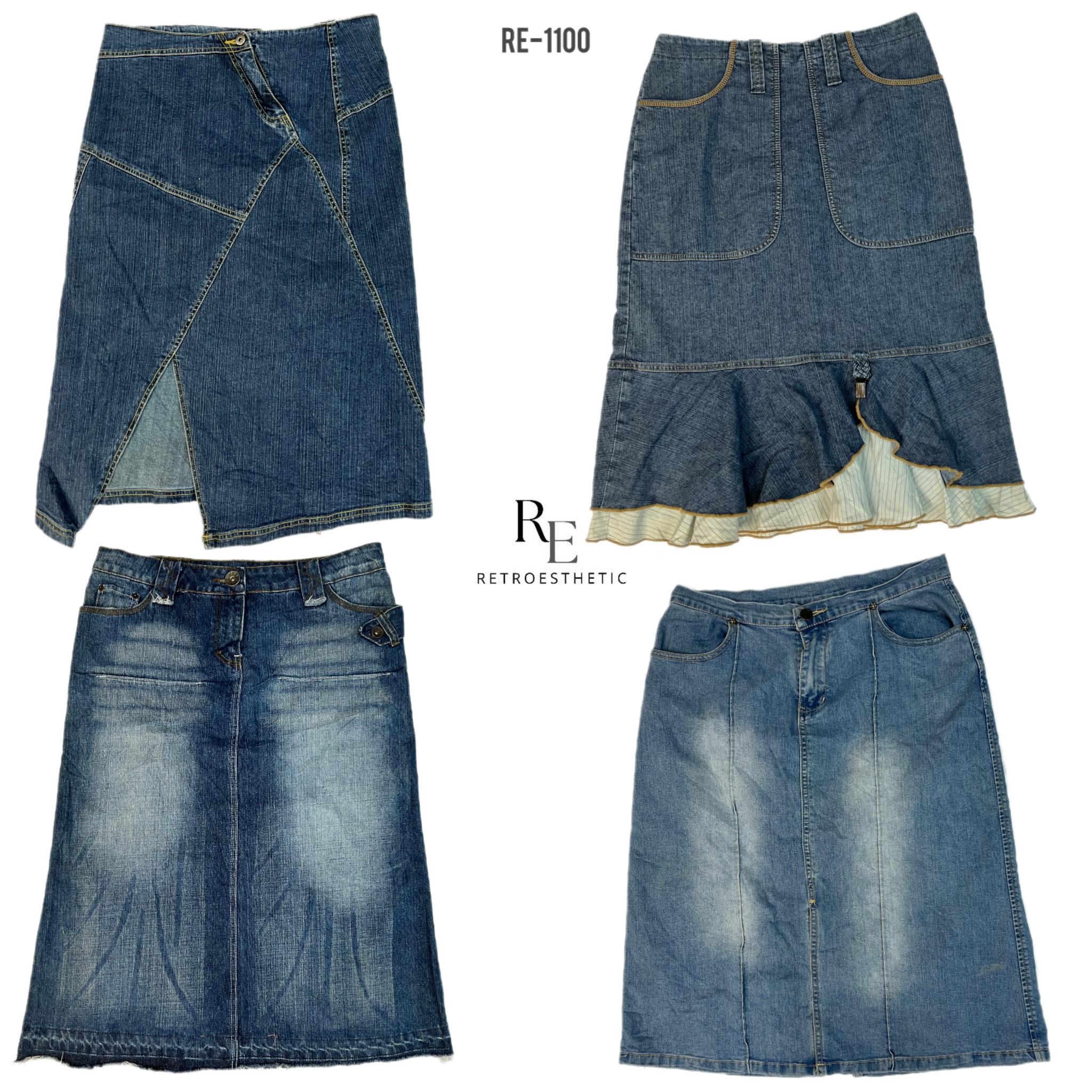 Jupes midi en denim Y2K Cyber Girl Era (RE-1100)