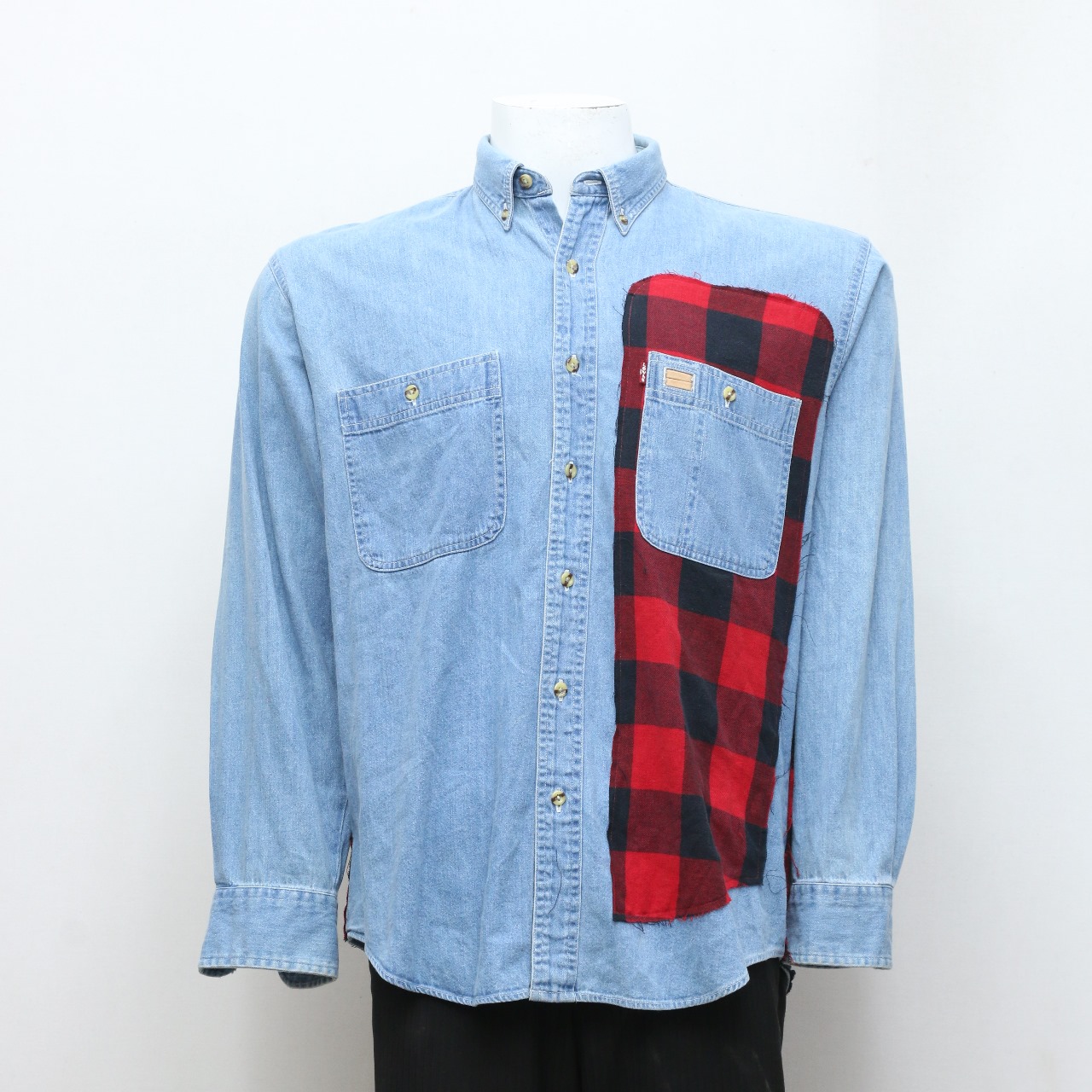 CV0051 Upcycled Denim Shirt With Flannel Patch.