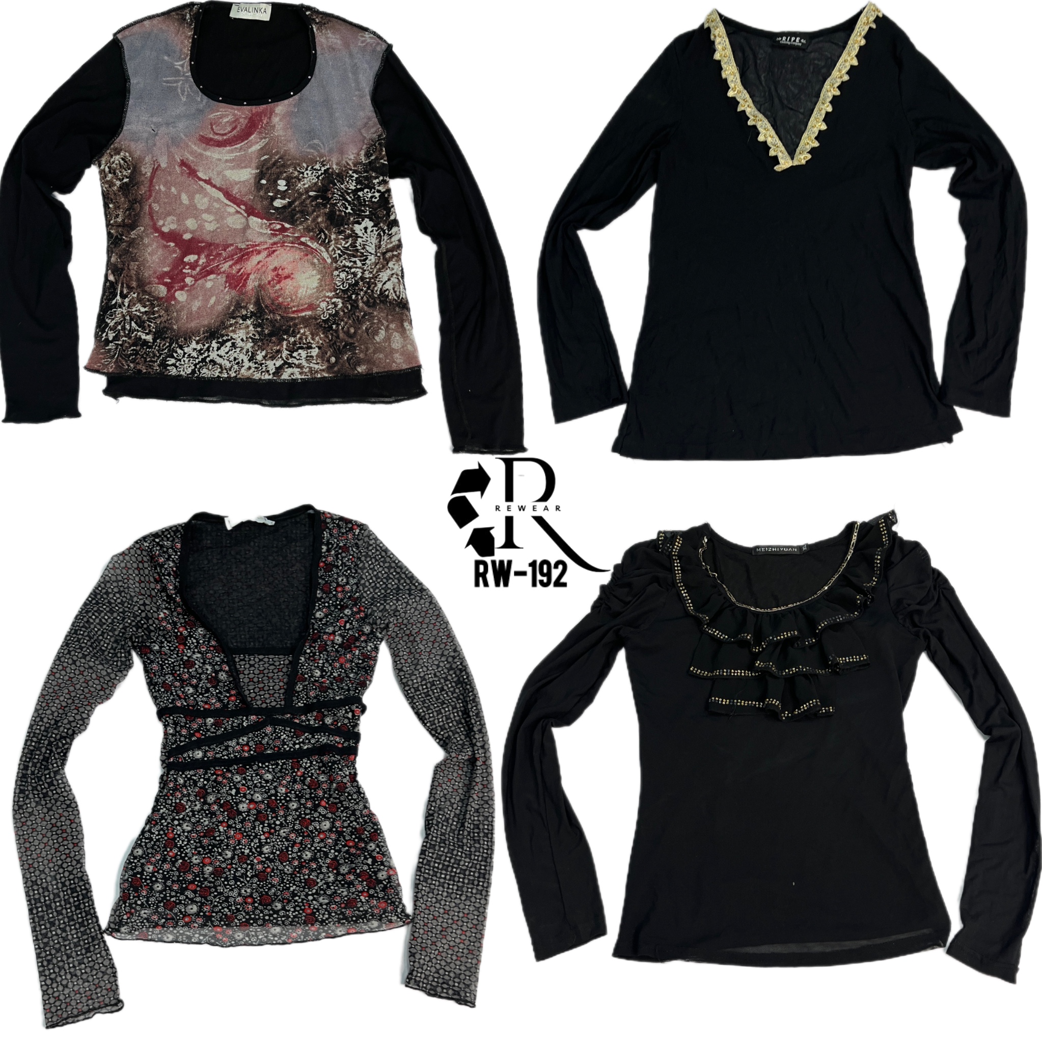 Y2K All Black Rave Full Sleeve Mesh Tops  (RW-192)