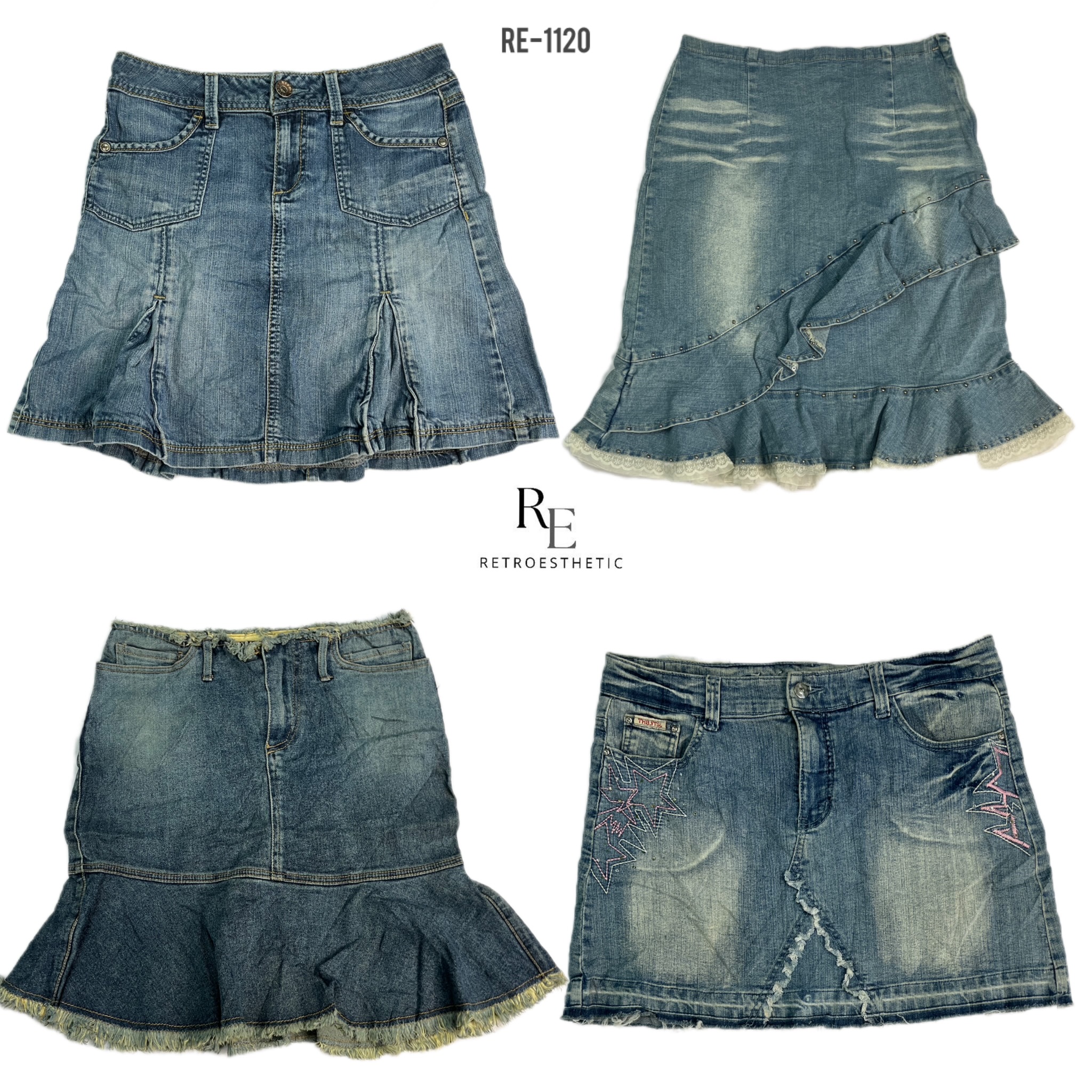 Jupes midi en denim de l'ère Britney Y2K (RE-1120)