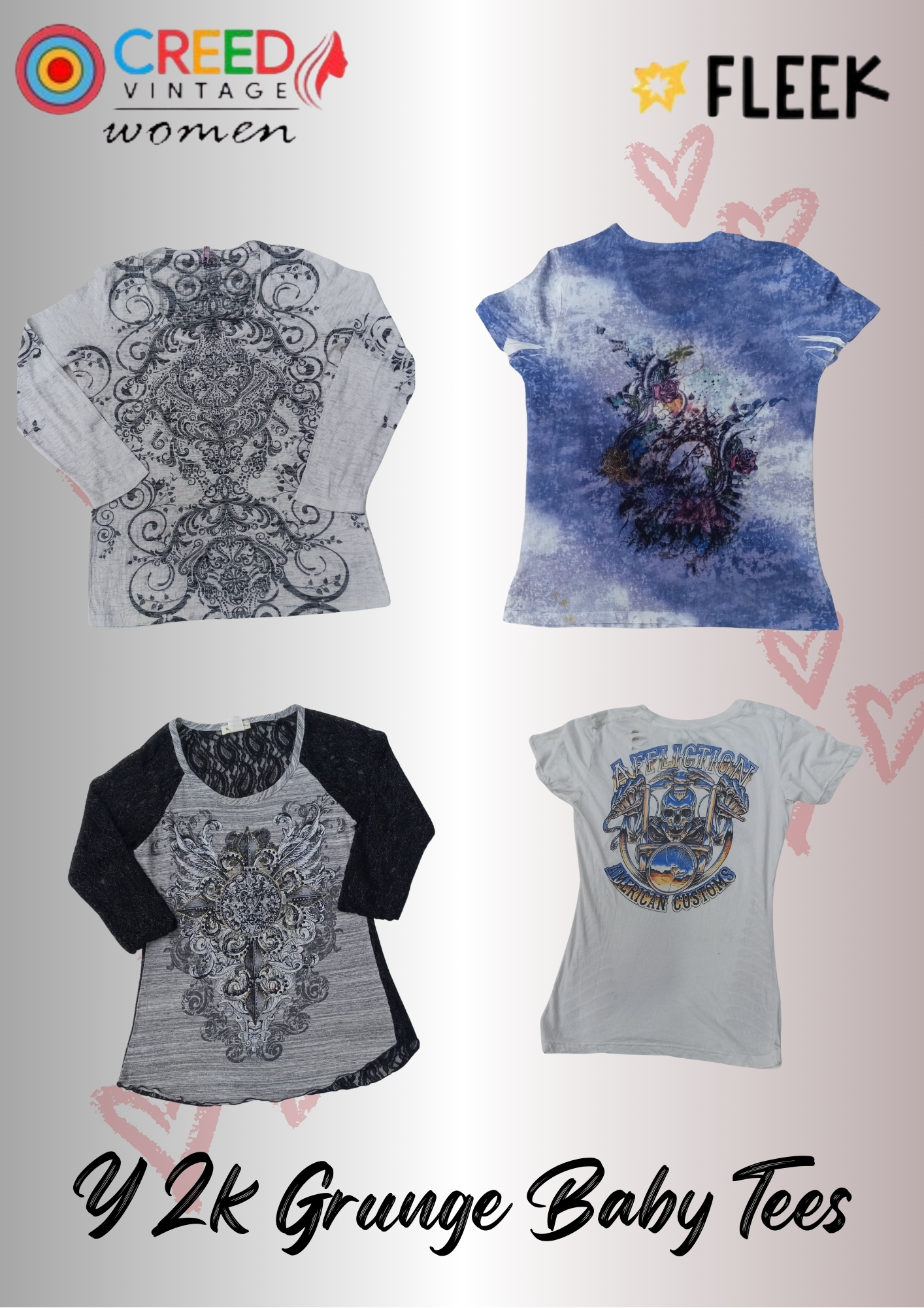 IQ0012 Y2k Grunge Baby Tees - 15 pièces