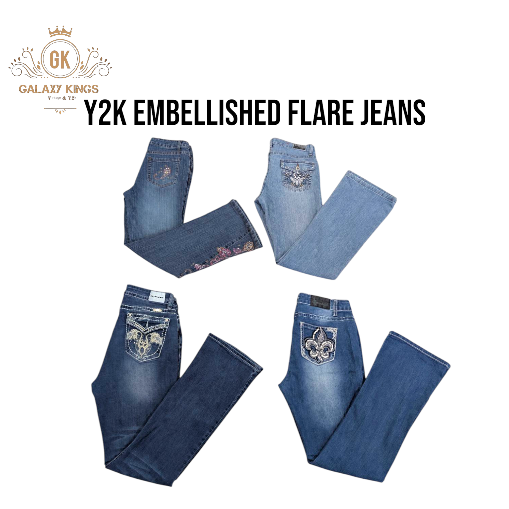 Y2K verzierte Schlagjeans