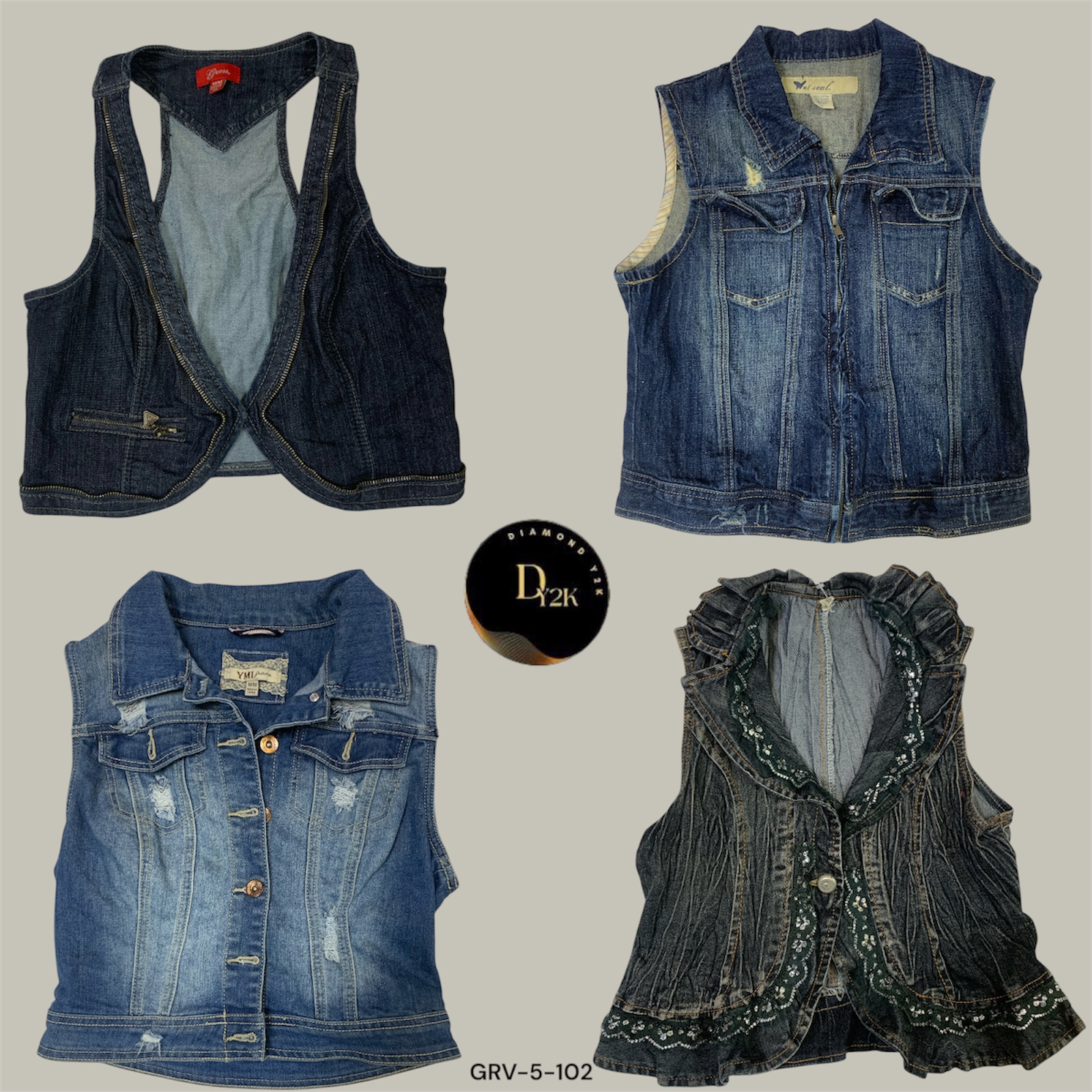 Stylish Y2K Denim Vest – Vintage 2000s Outerwear (GRV-5-102)