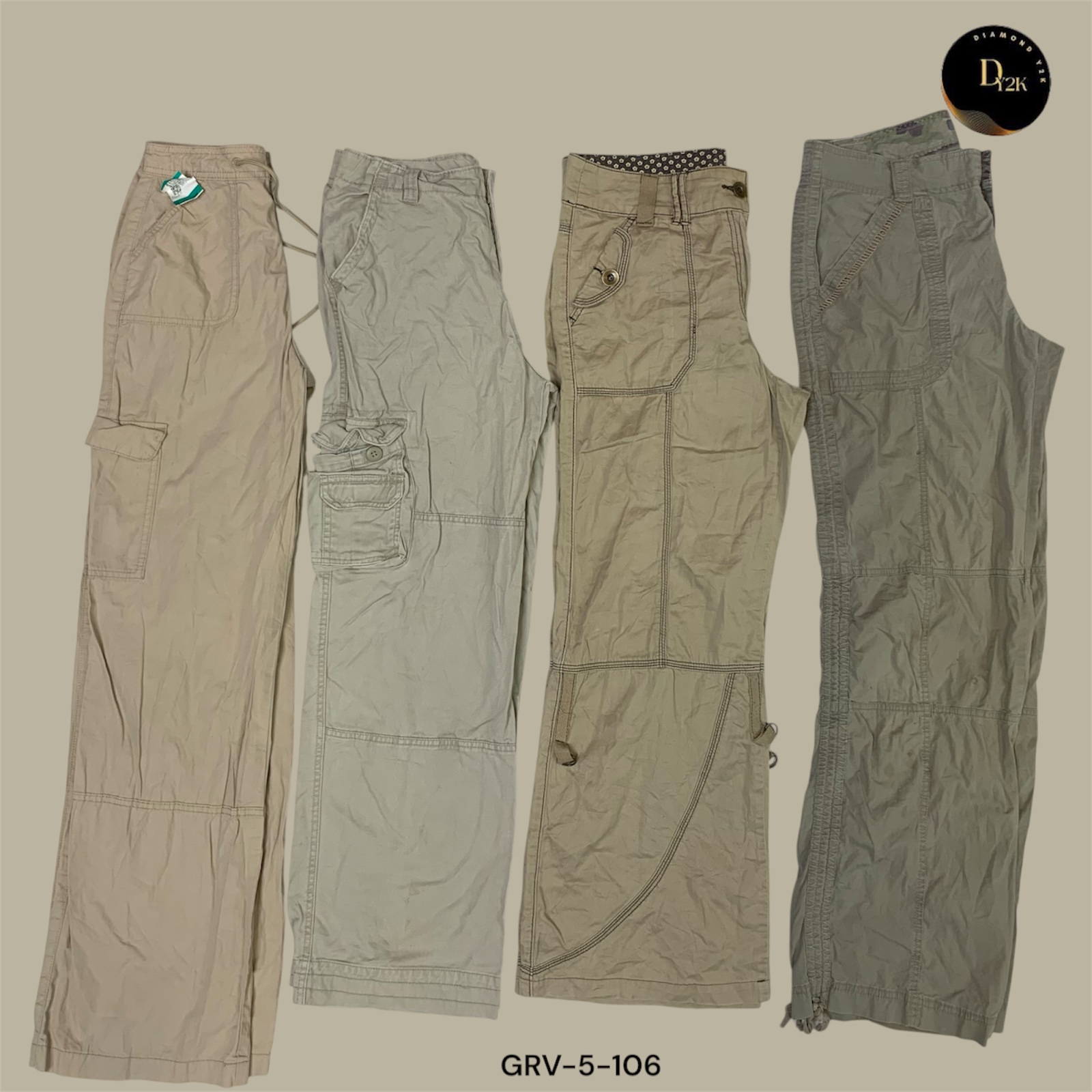 Y2K Cream Cargo Capris – Classic 2000s Urban Fashion (GRV-5-106)