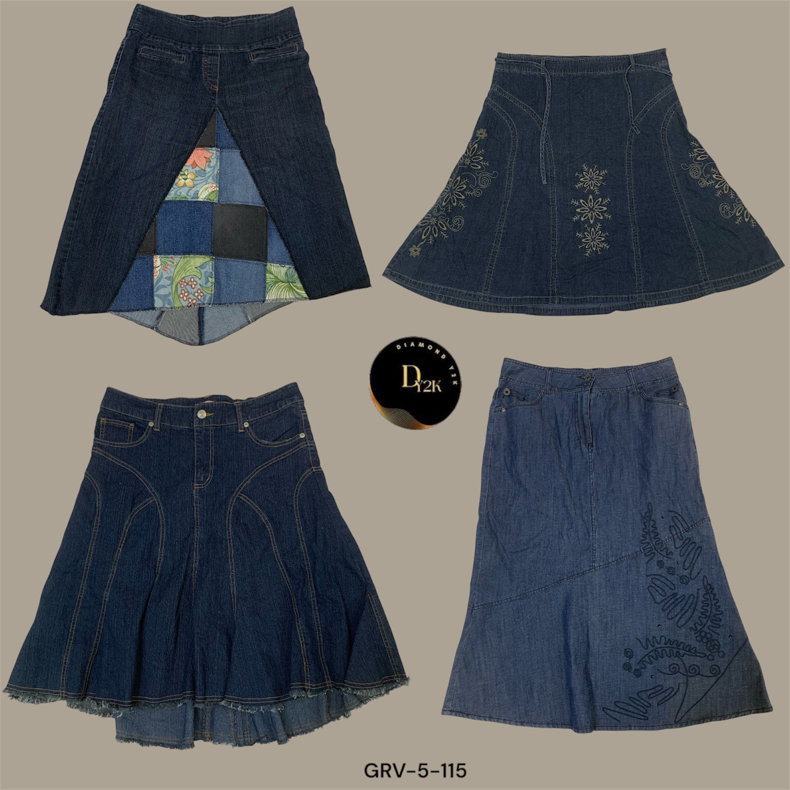 Jupe Midi en Jean Vintage Y2K – Chic, Décontractée & Approuvée par les Filles Cool (GRV-5-115)