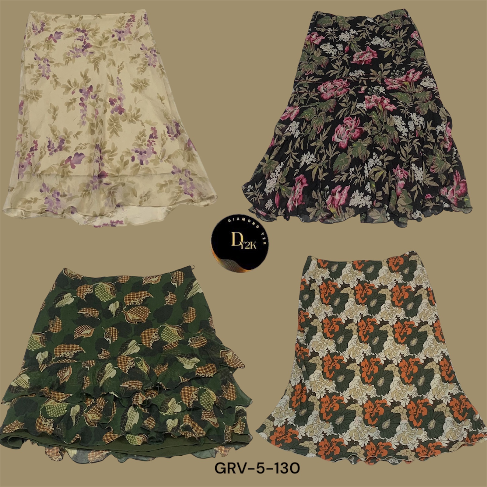 Y2K Floral Printed Poly Skirt – Retro 2000s Vibes, Lightweight & Stylish (GRV-5-130)