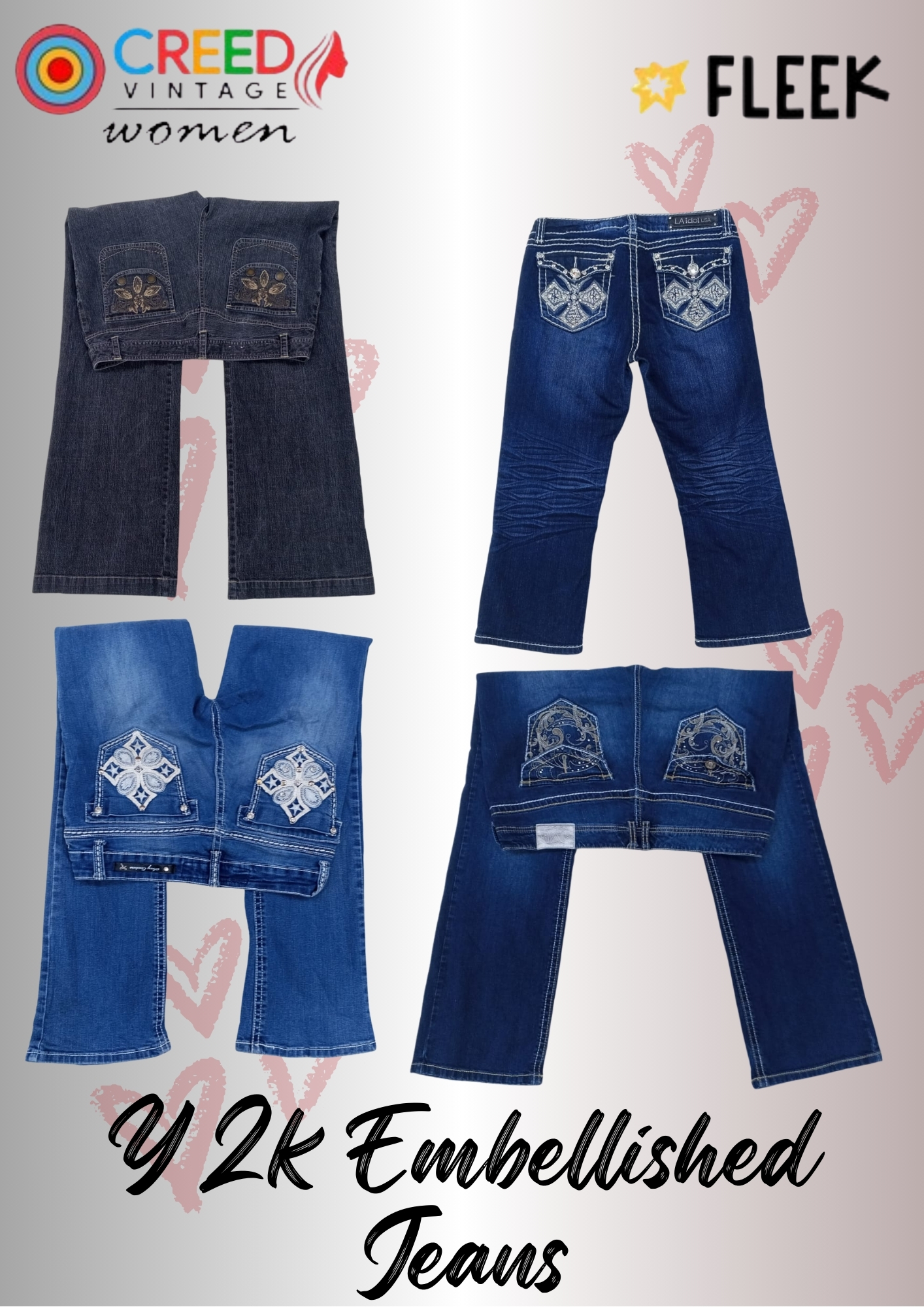 IQ0058 Y2k Embellished Jeans - 10 Pieces