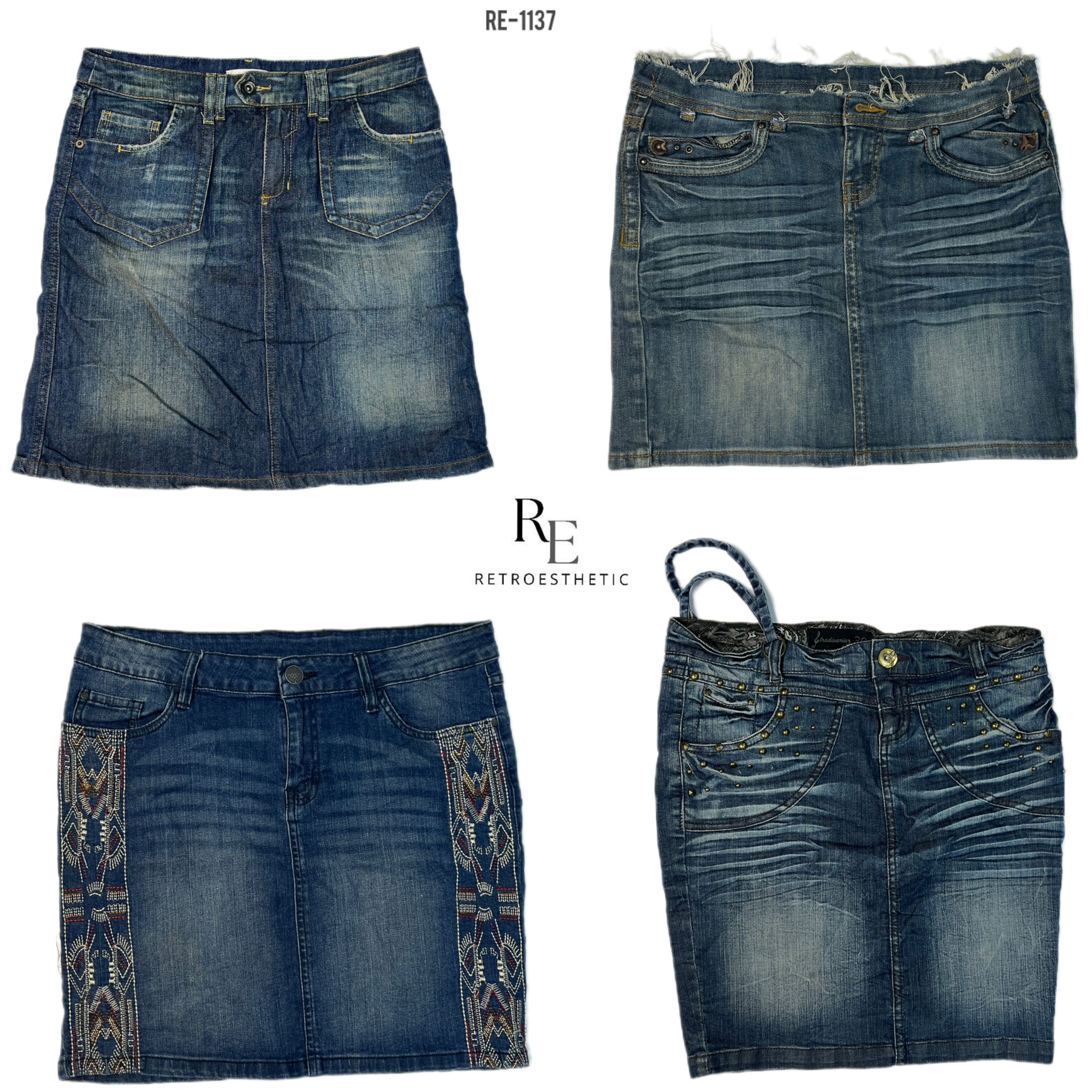 Y2K Cyber Girl Era Denim Midi Skirts (RE-1137)