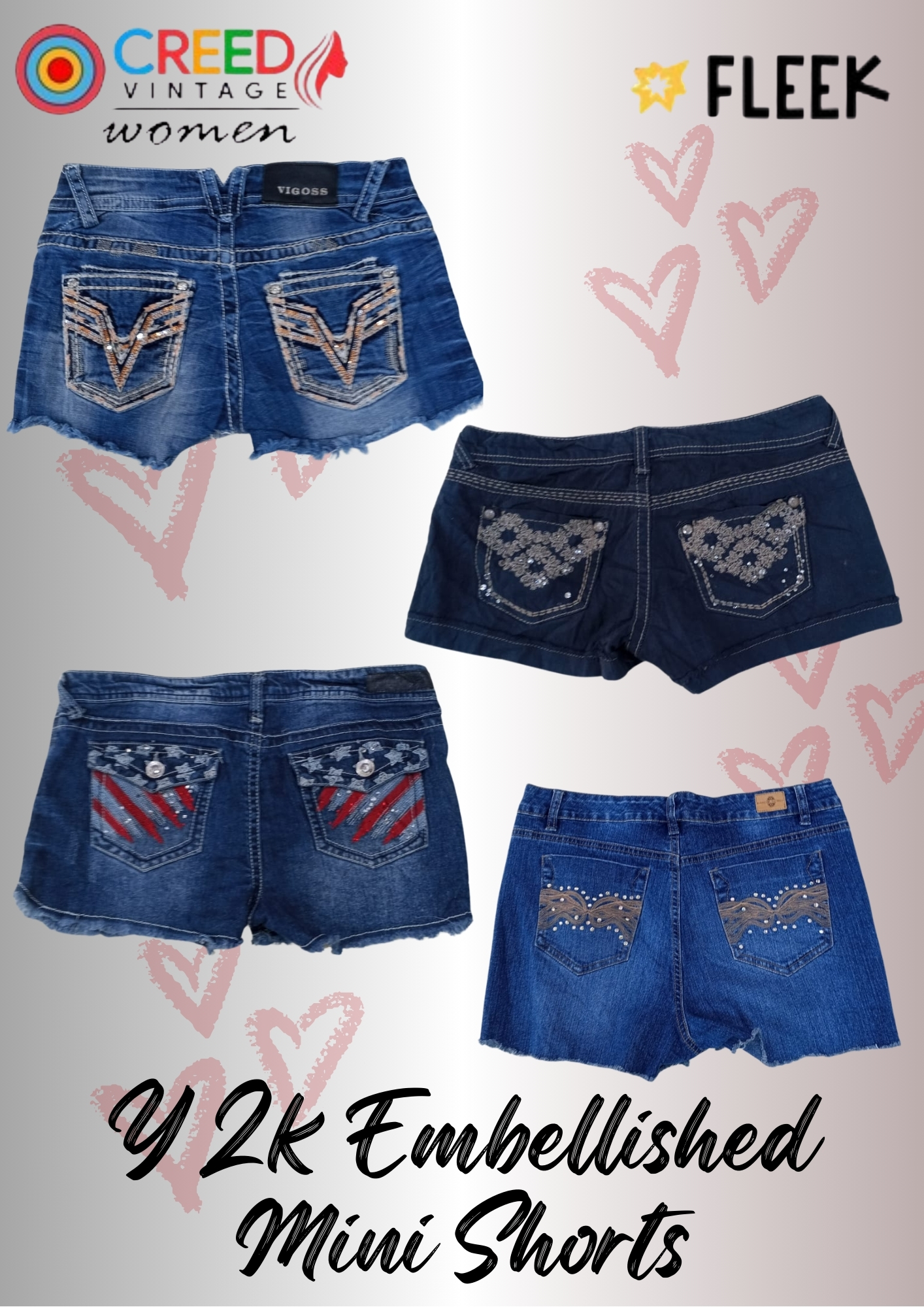 IQ0062 Y2k Verzierte Mini-Shorts - 10 Stück