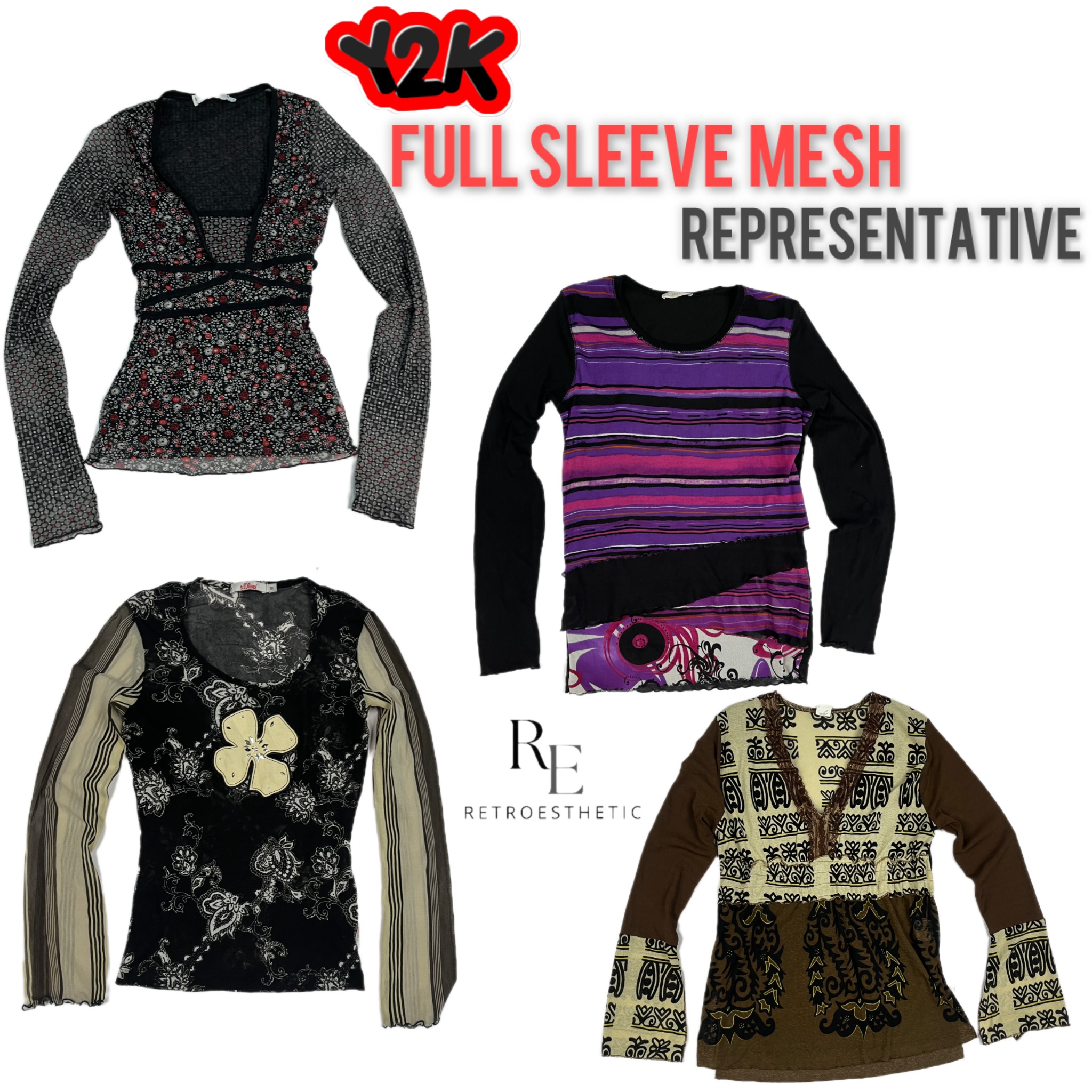 Tops à manches longues Soft Girl Y2K (Maille, Jersey, Chiffon, Dentelle, & Coton) (REPR-008)