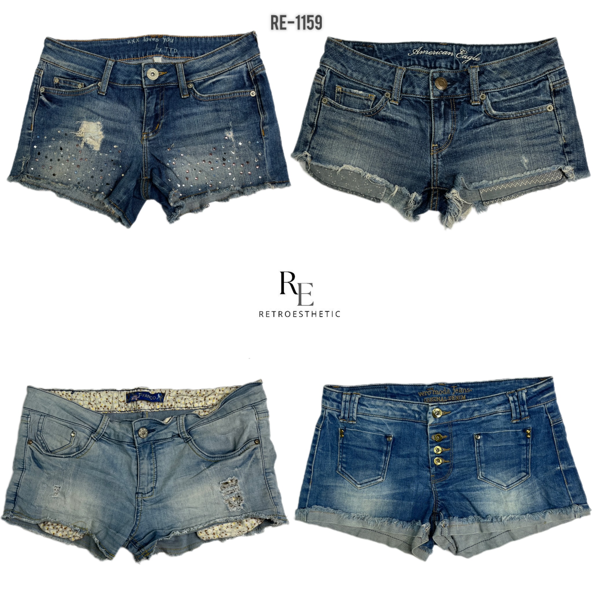 Y2K Unique IT Girl Denim Micro Mini Shorts (RE-1159)