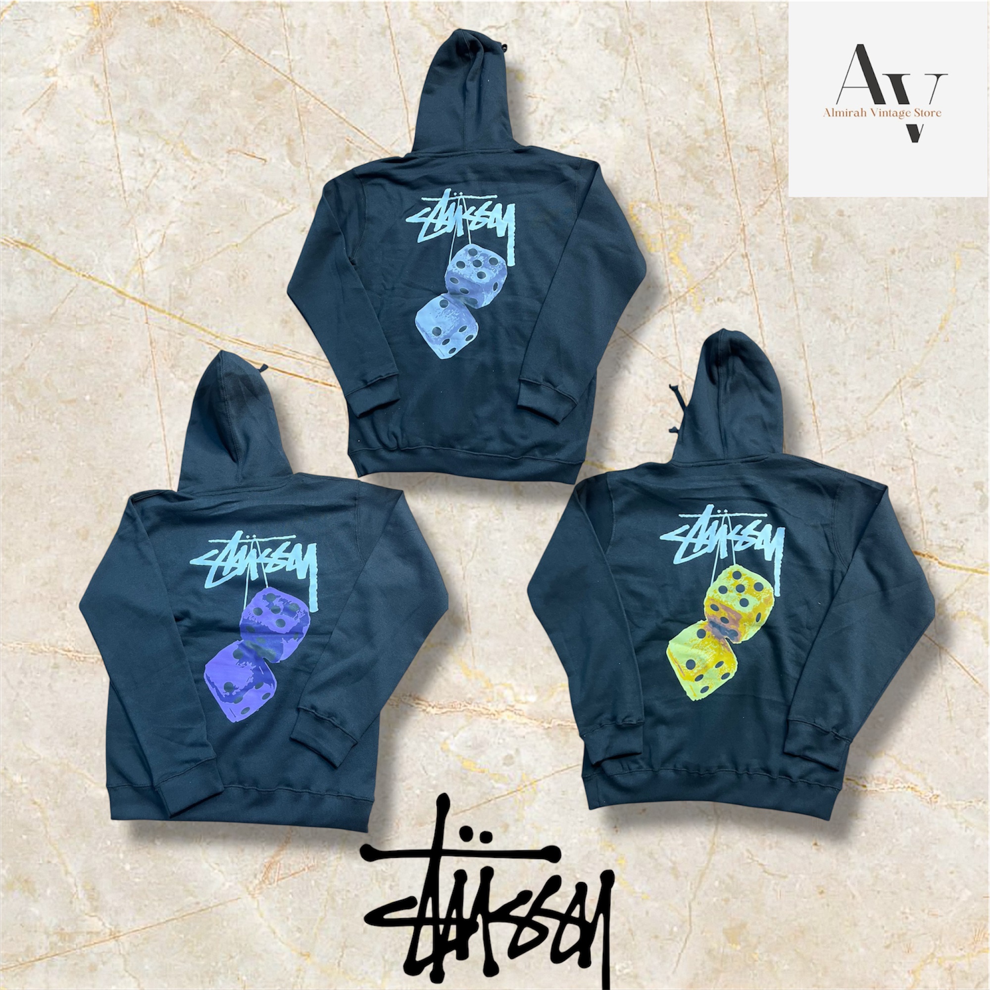 Stussy rework style fuzzy dice hoodies
