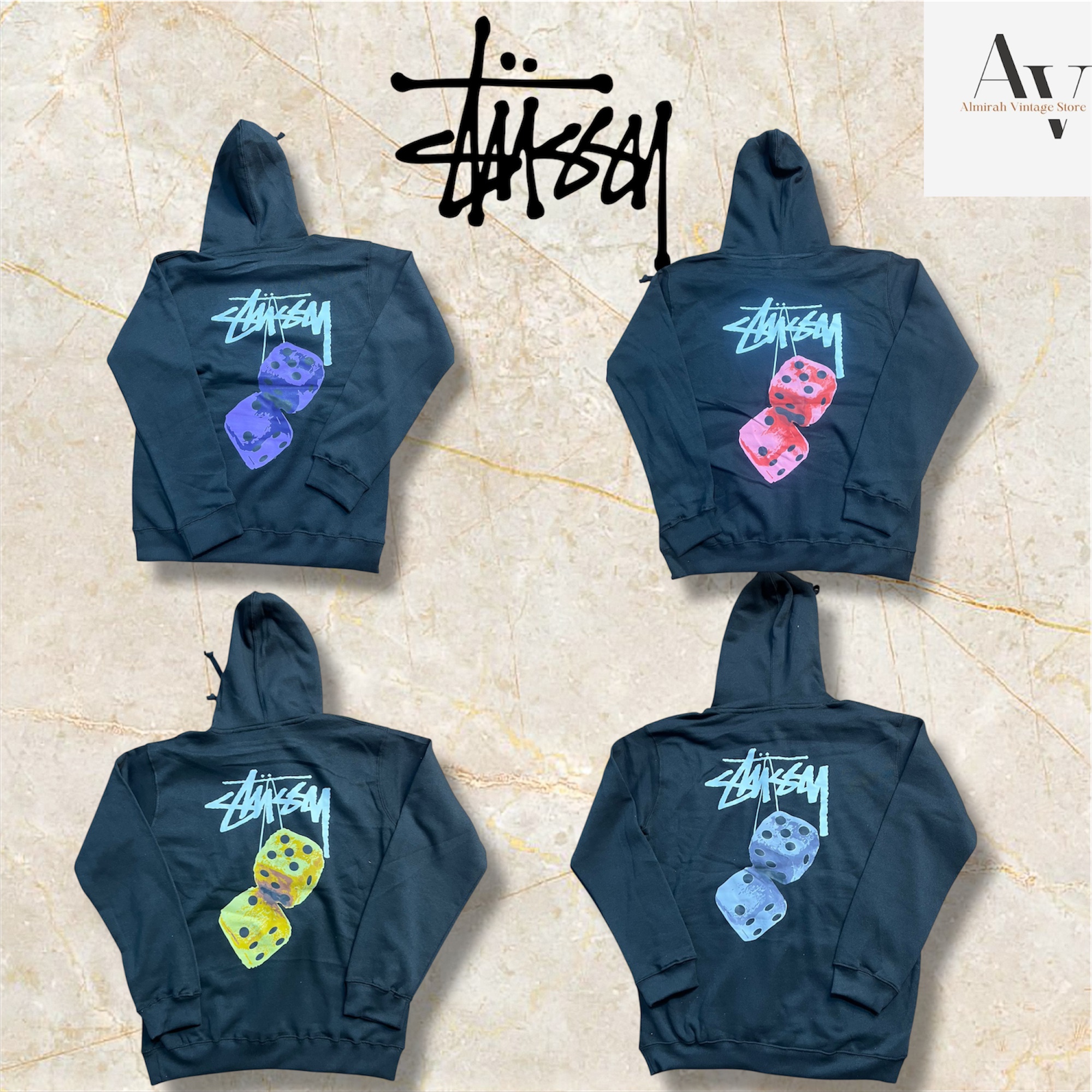 Stussy rework style fuzzy dice hoodies