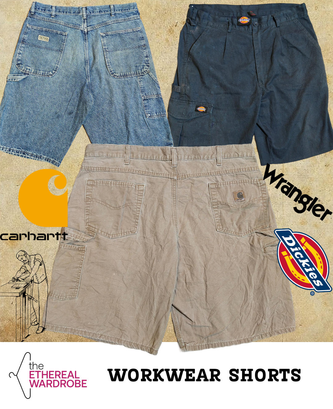 Arbeitsbekleidung/Tischler-Shorts einschließlich Carhartt, Dickies und Wrangler Bündel von 10 Stück (RN#1080)
