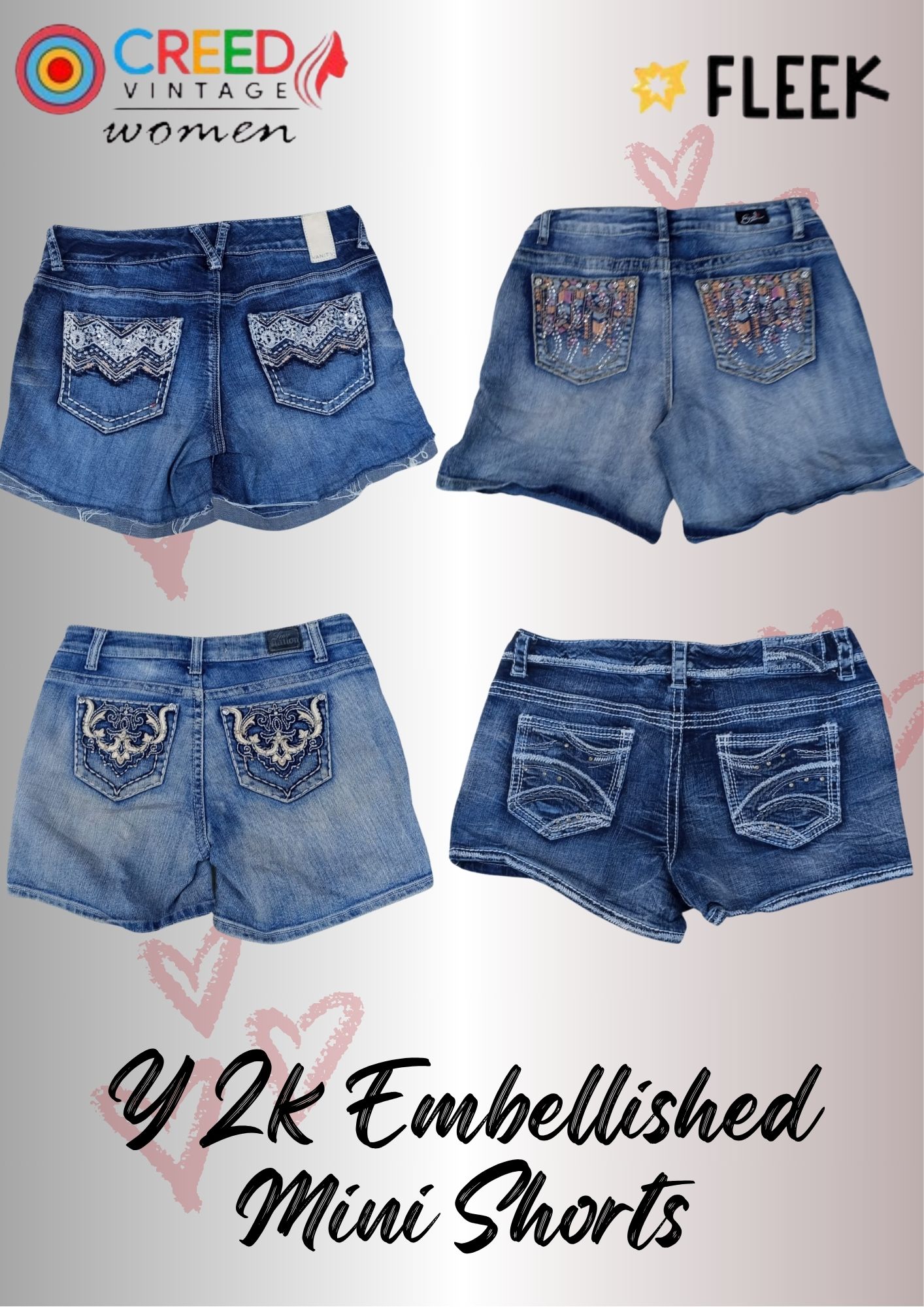 IQ0093 Y2k Embellished Mini Shorts - 10 Pcs
