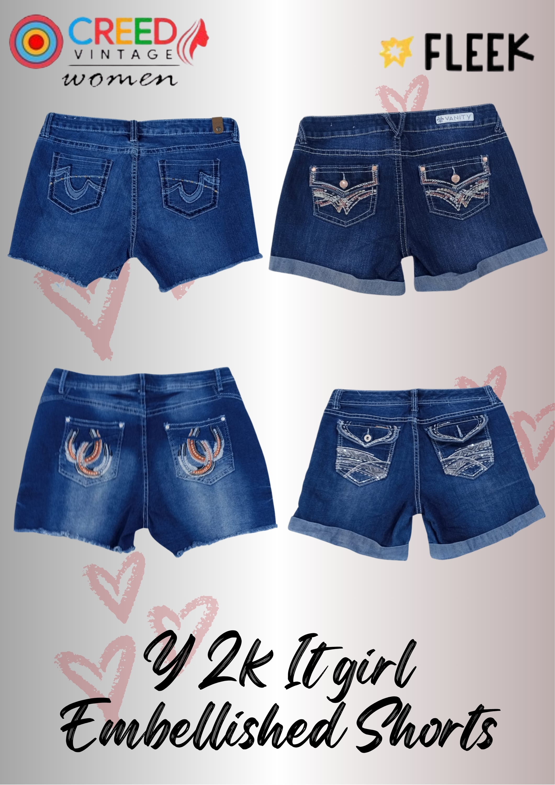 IQ0100 Y2k It girl Embellished Shorts - 08 Pieces
