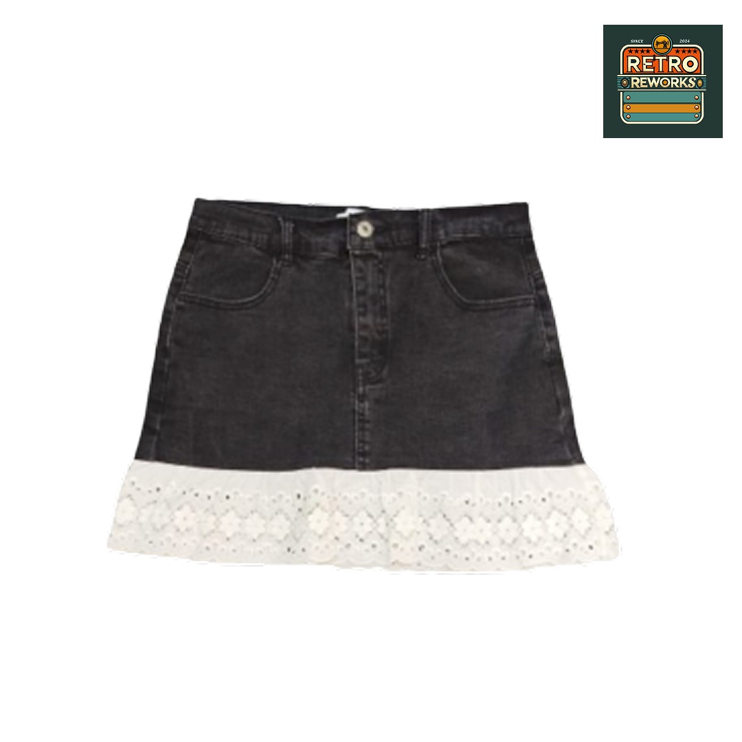 SS25 Rework Lace Trim Denim Skirt